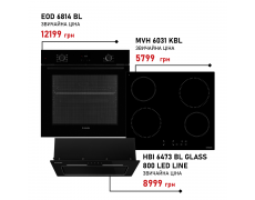 Комплект техніки Minola: Духовка EOD 6814 BL + Поверхня MVH 6031 KBL + Витяжка HBI 6473 BL GLASS 800 LED Line