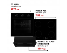 Комплект техніки Minola: Духовка EO 684 BL + Поверхня MI 6038 KBL + Витяжка HBI 6473 BL GLASS 800 LED Line