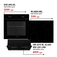 Комплект техніки Minola: Духовка EOD 6814 BL + Поверхня MI 6038 KBL + Витяжка HBI 6473 BL GLASS 800 LED Line