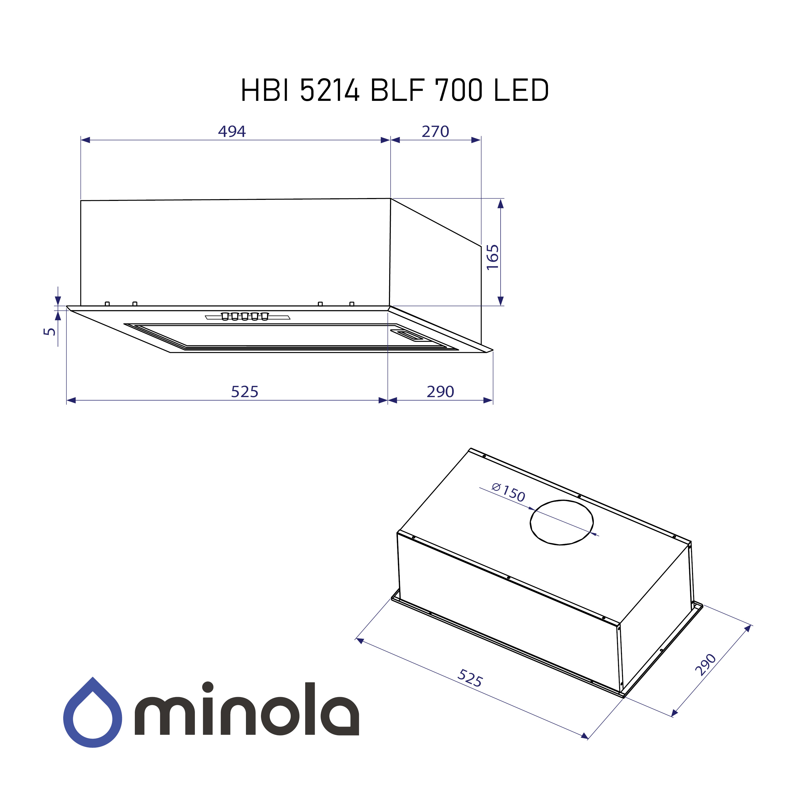 Minola 5905538402614 - зображення 10 Вытяжка полновстроенная Minola HBI 5214 BLF 700 LED - зображення 10
