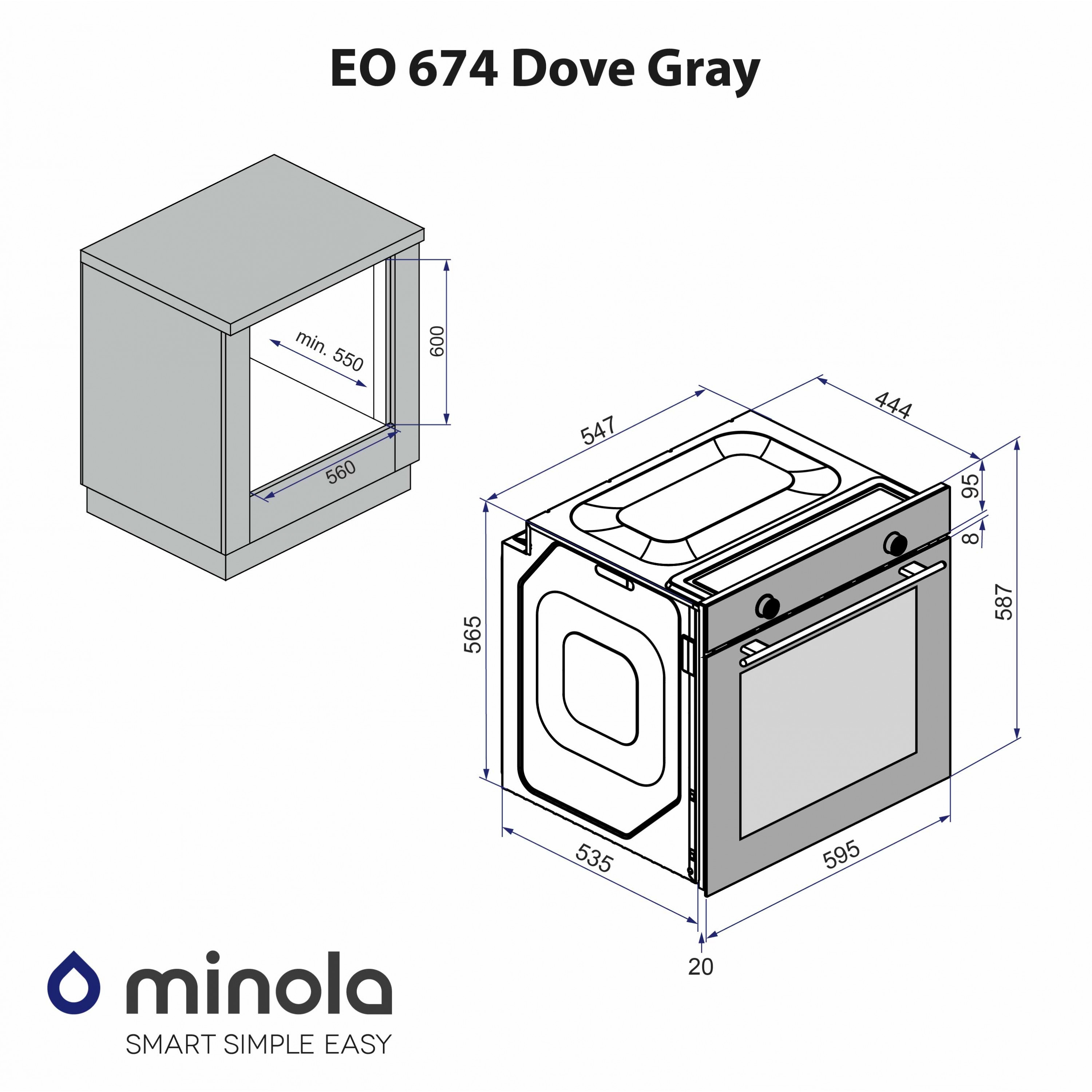 Minola 5902767909662 - зображення 14 Духовой шкаф электрический Minola EO 674 Dove Gray - зображення 14