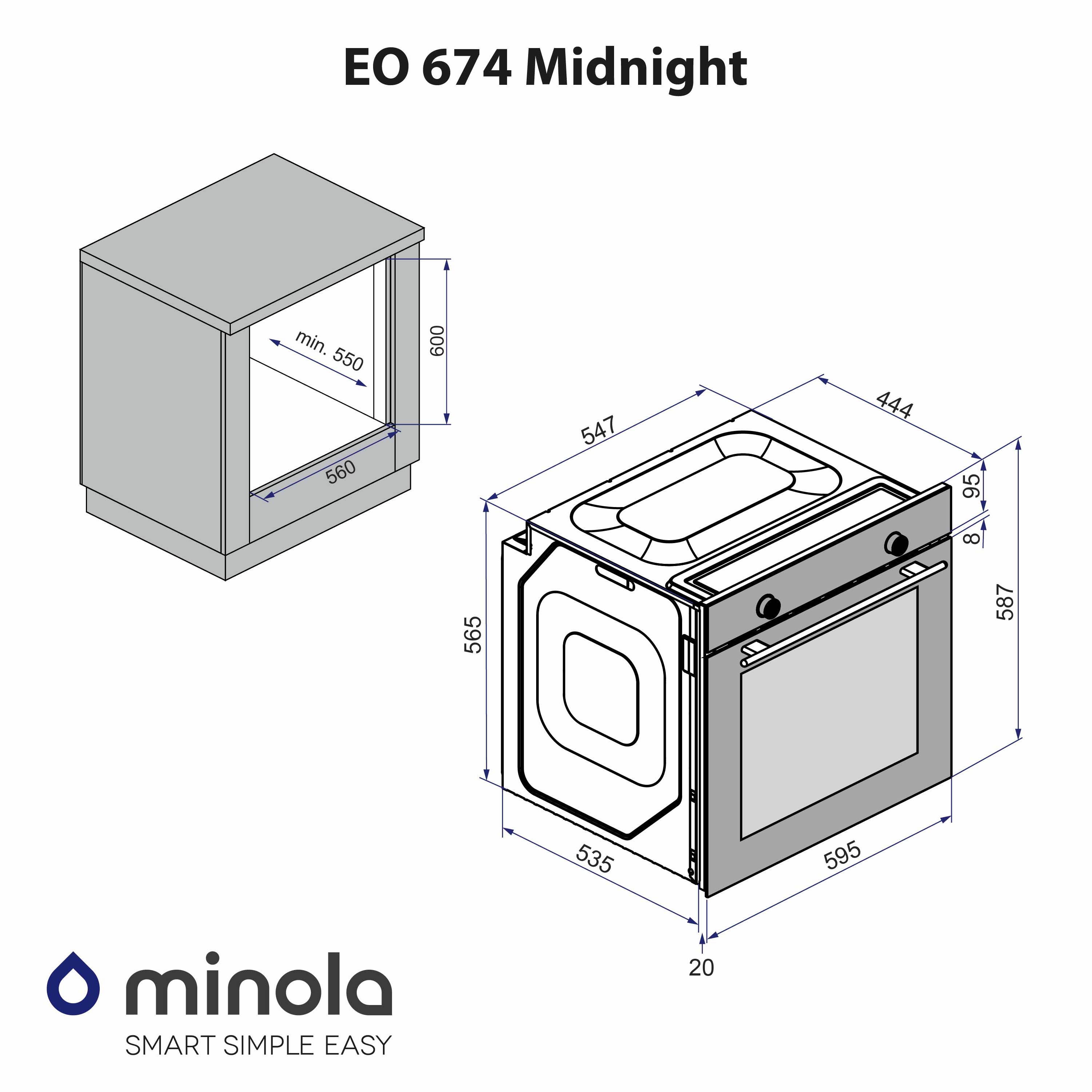 Minola 5902767909655 - зображення 14 Духовой шкаф электрический Minola EO 674 Midnight - зображення 14