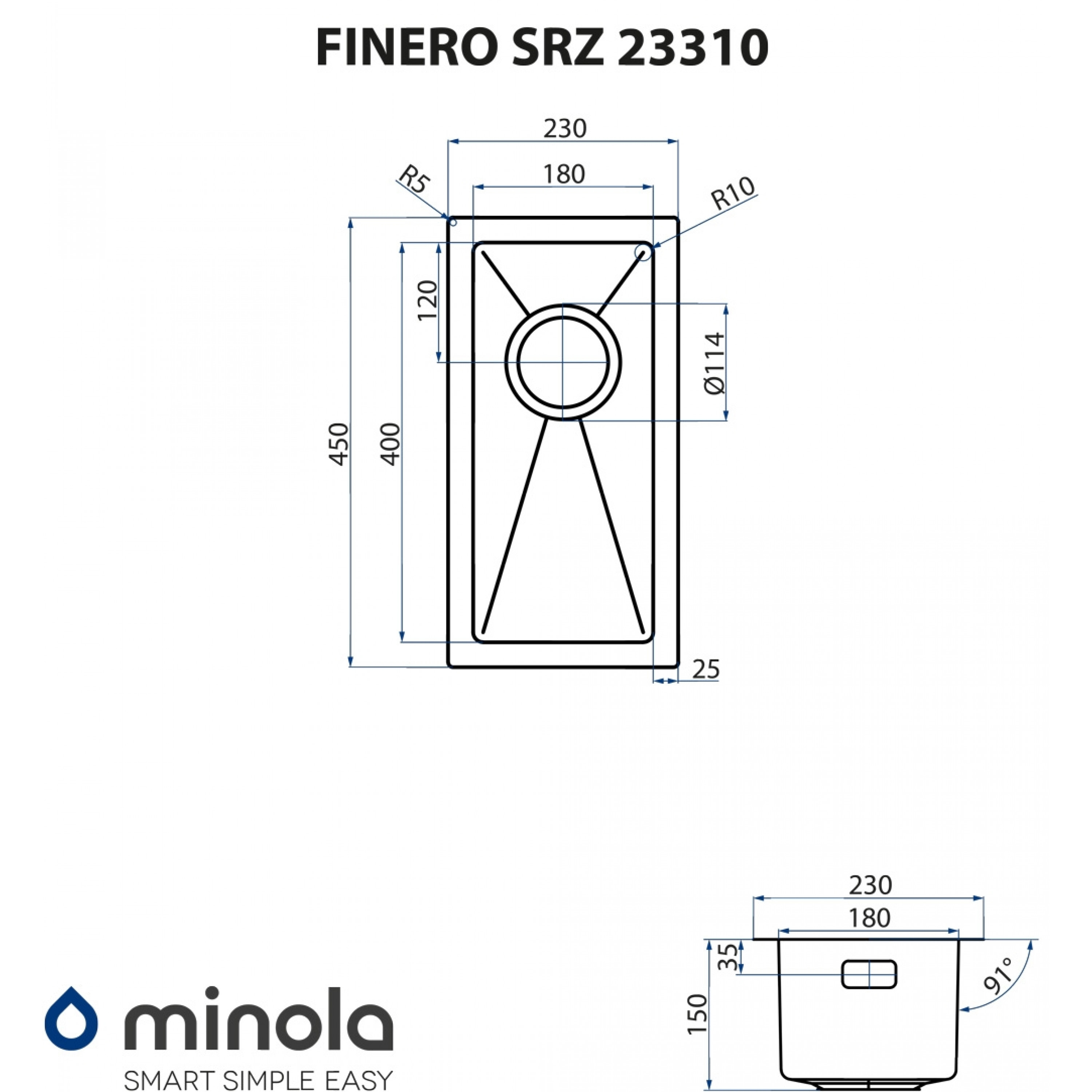 Мийка кухонна нержавіюча сталь Minola FINERO SRZ 23310 - зображення 7