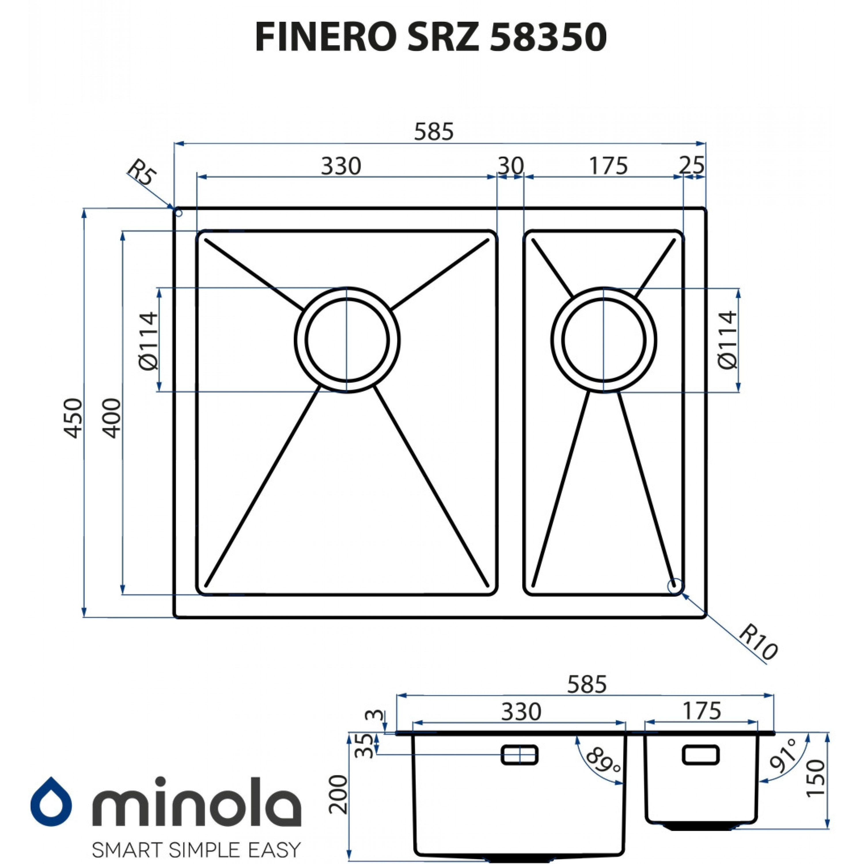 Мийка кухонна нержавіюча сталь Minola FINERO SRZ 58350 - зображення 10