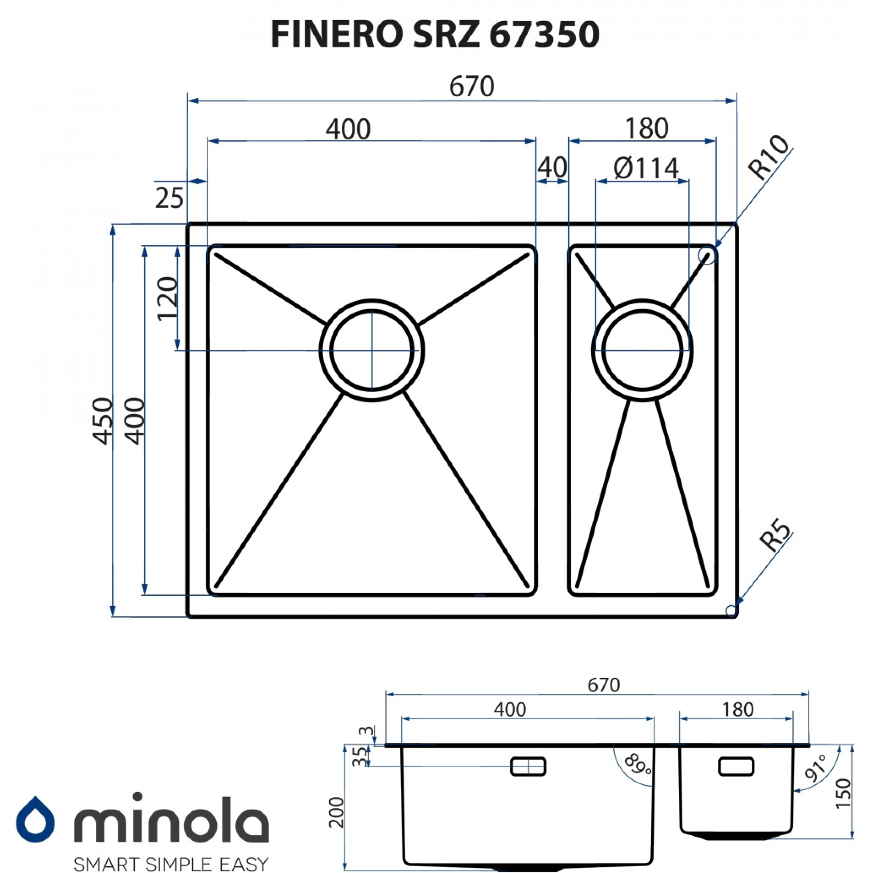 Мийка кухонна нержавіюча сталь Minola FINERO SRZ 67350 - зображення 10