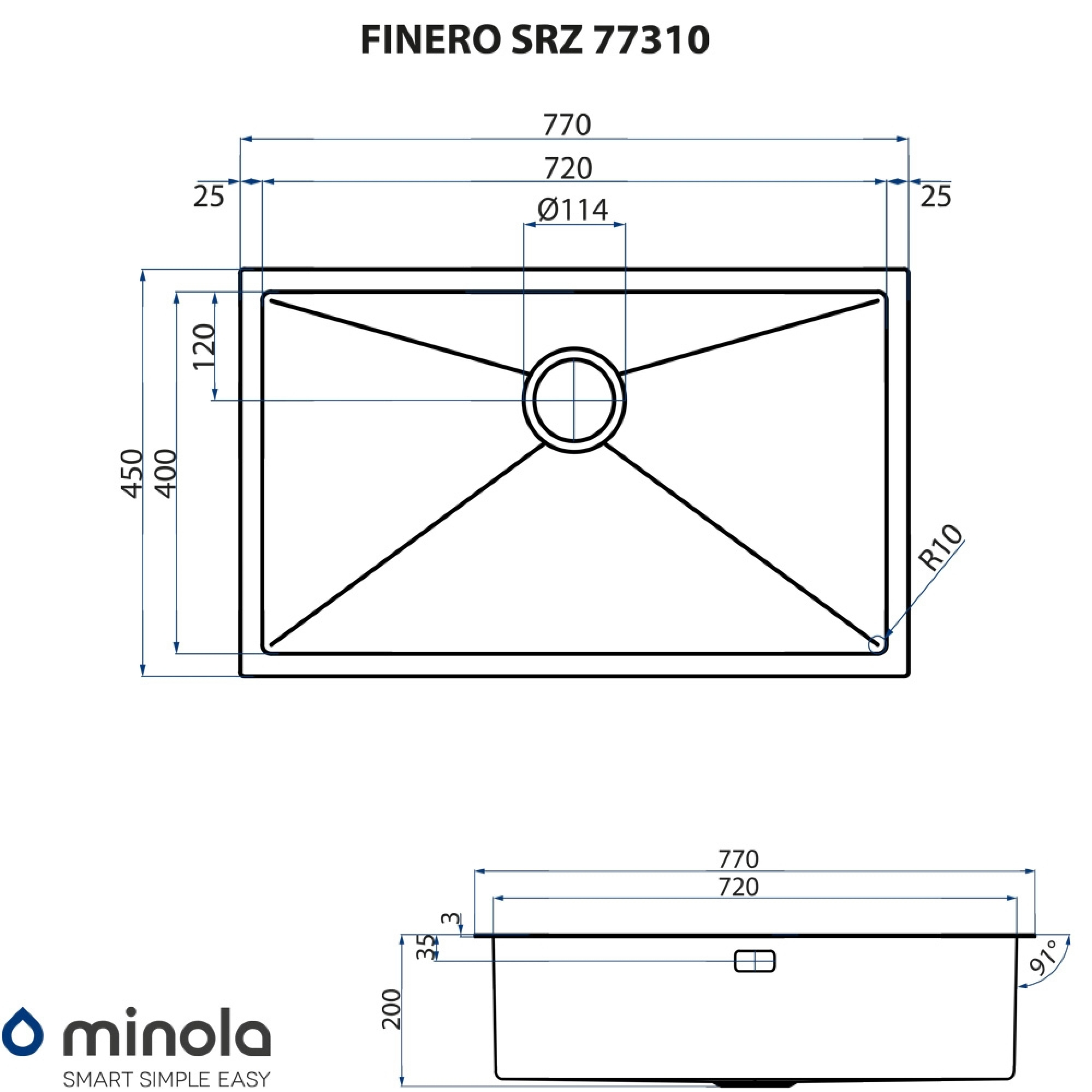 Мийка кухонна нержавіюча сталь Minola FINERO SRZ 77310 - зображення 10