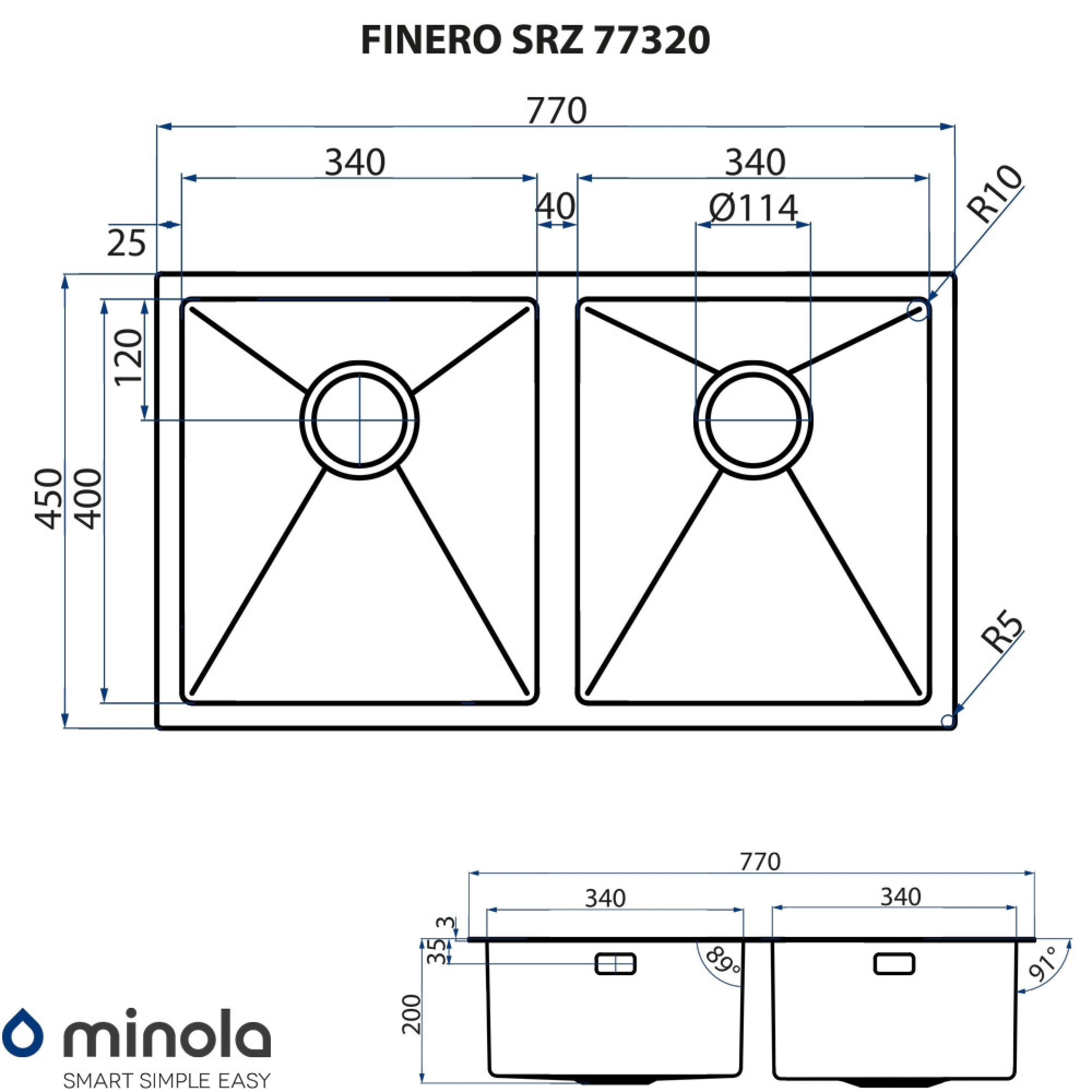 Мийка кухонна нержавіюча сталь Minola FINERO SRZ 77320 - зображення 10