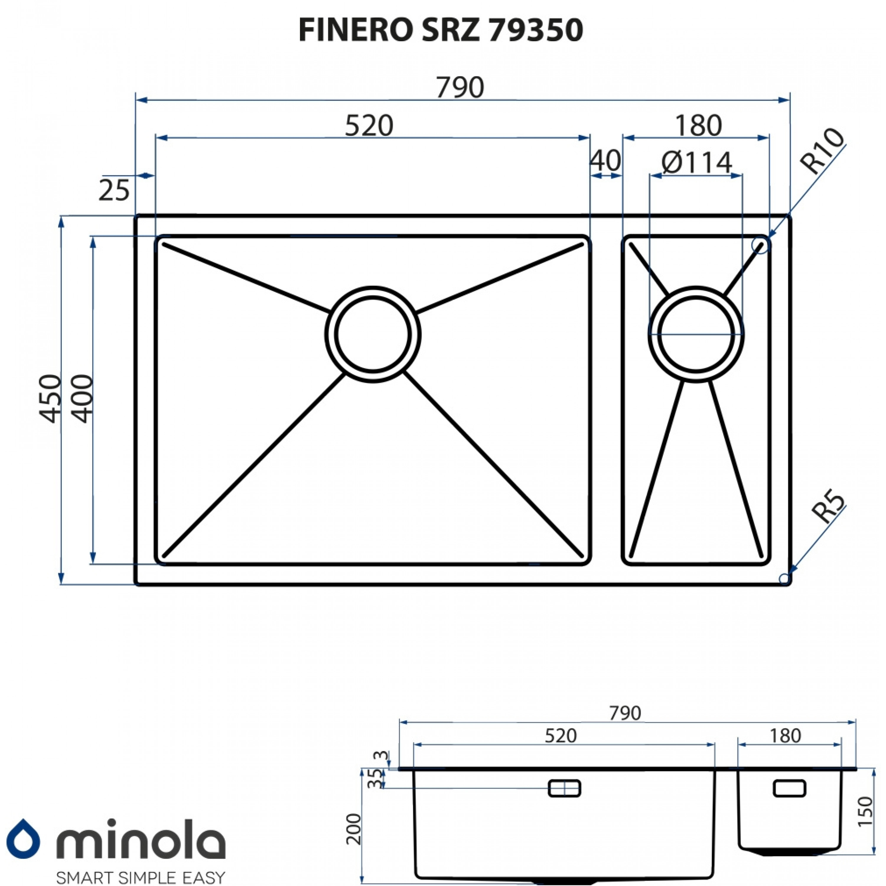 Мийка кухонна нержавіюча сталь Minola FINERO SRZ 79350 - зображення 10