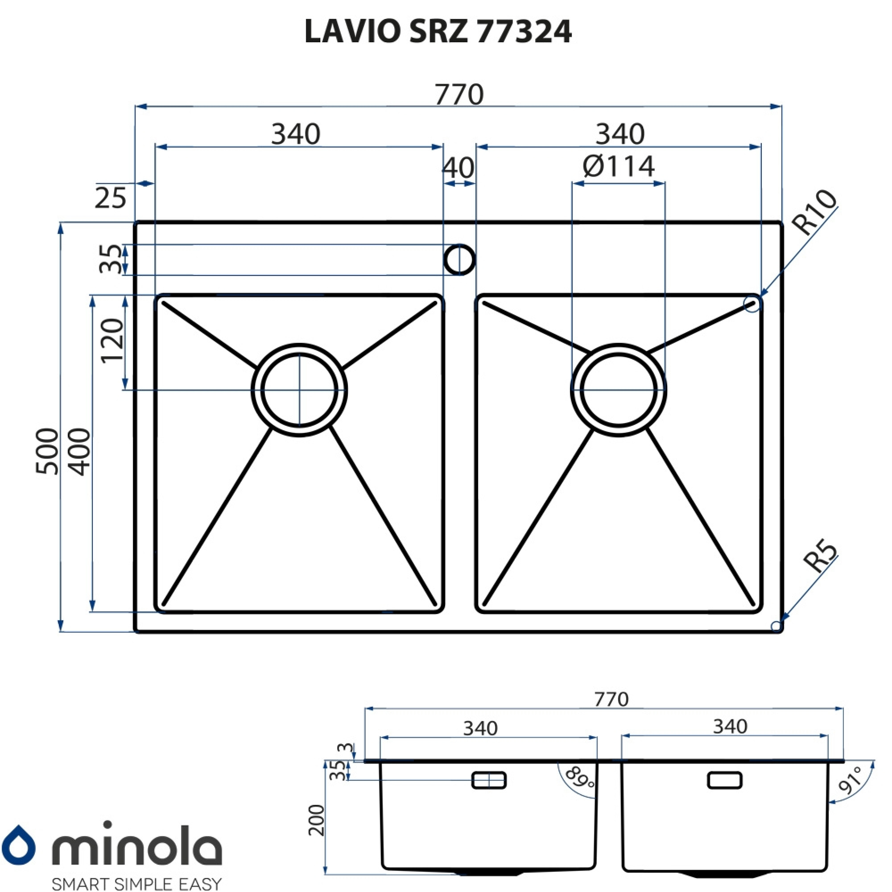 Мийка кухонна нержавіюча сталь Minola LAVIO SRZ 77324 - зображення 10