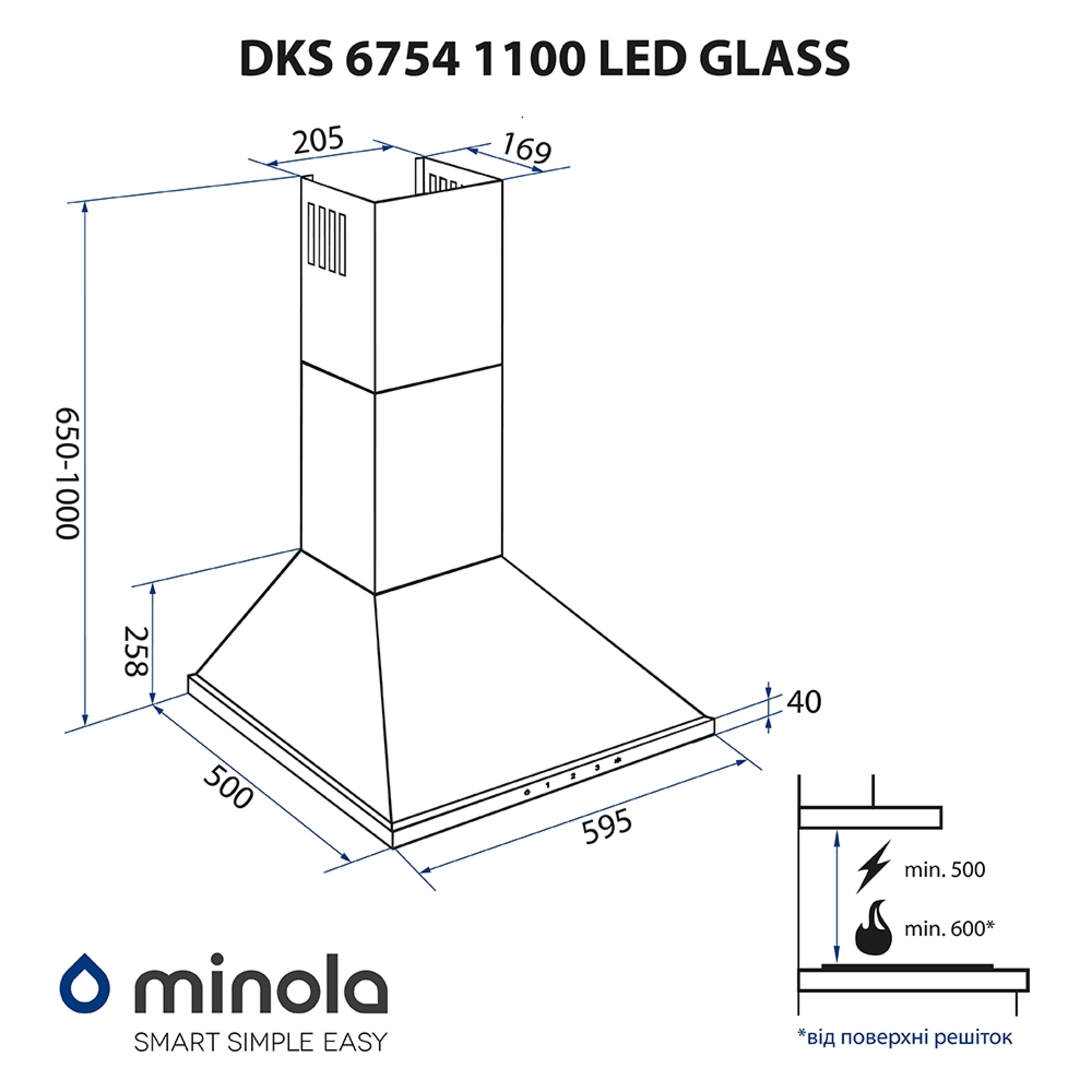 Витяжка купольна Minola DKS 6754 WH 1100 LED GLASS - зображення 15