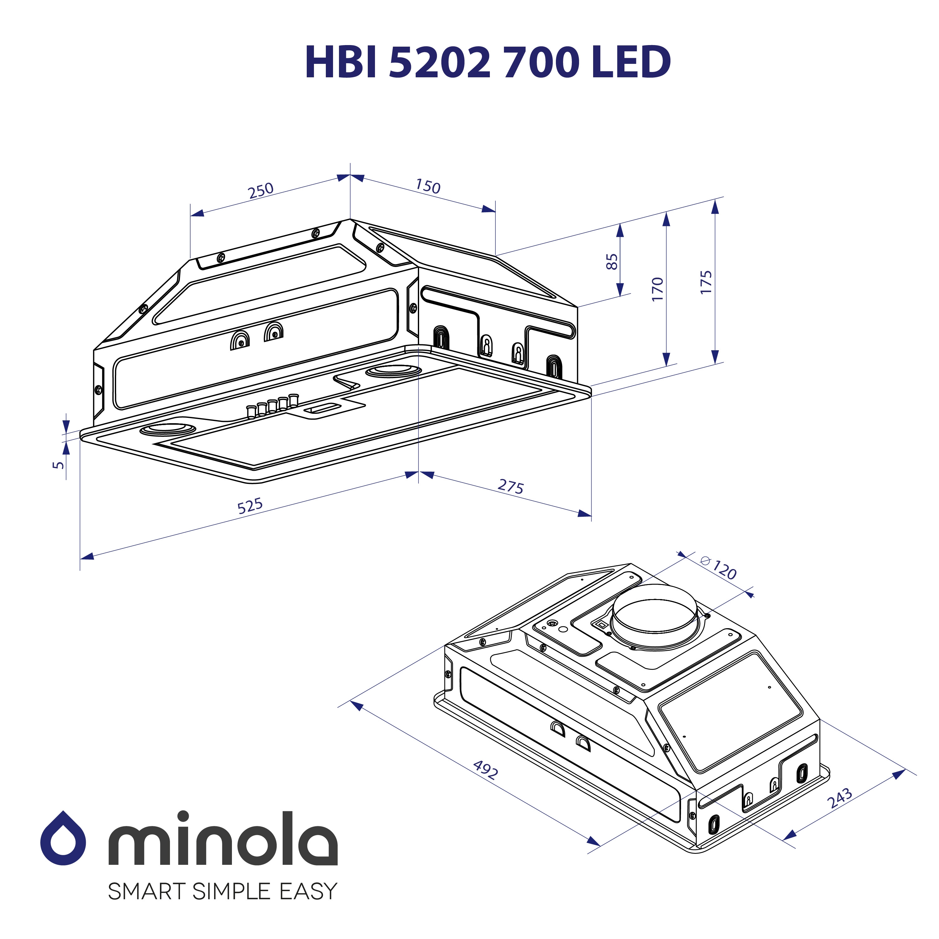 Вытяжка полновстраиваемая Minola HBI 5202 GR 700 LED - зображення 10