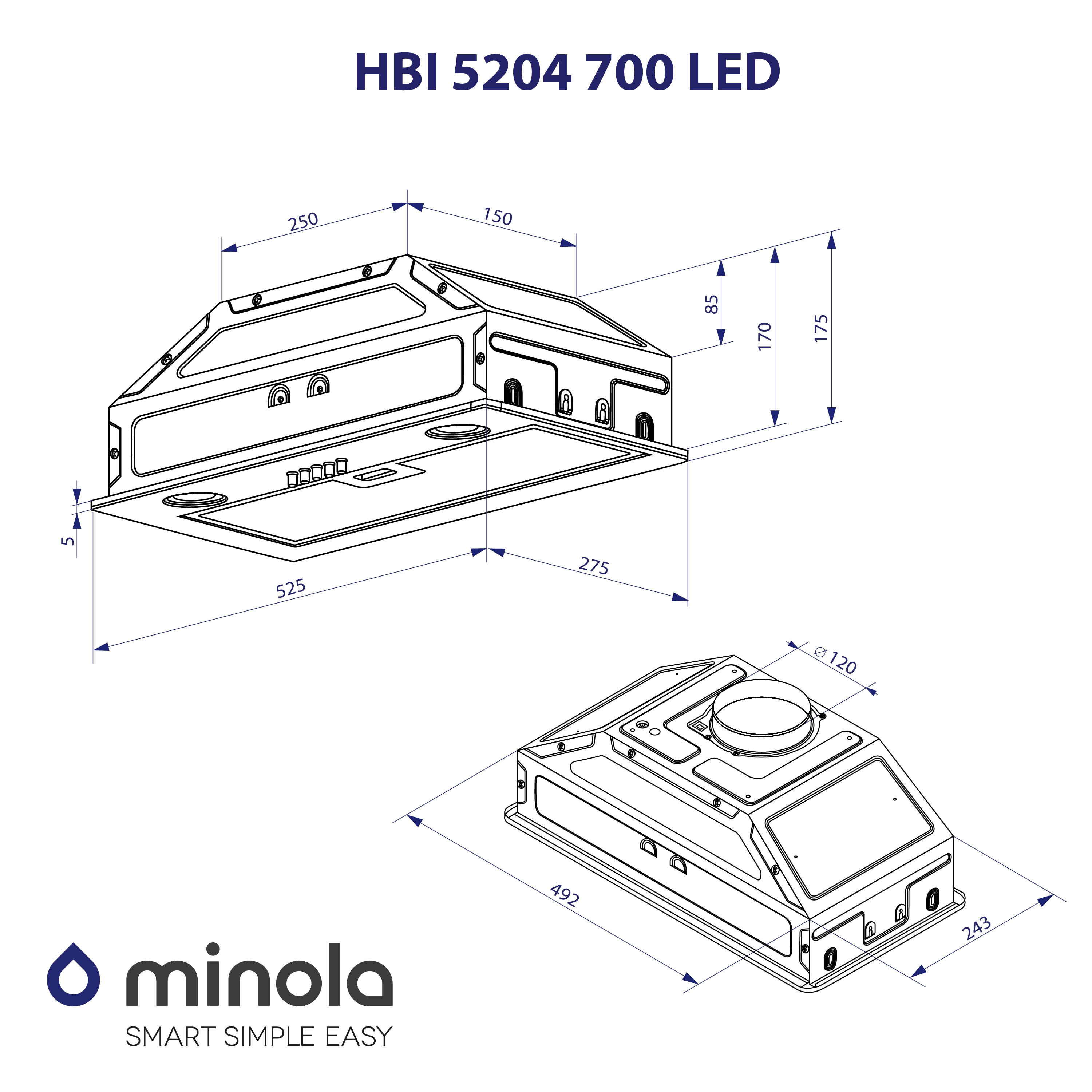 Вытяжка полновстраиваемая Minola HBI 5204 GR 700 LED - зображення 10
