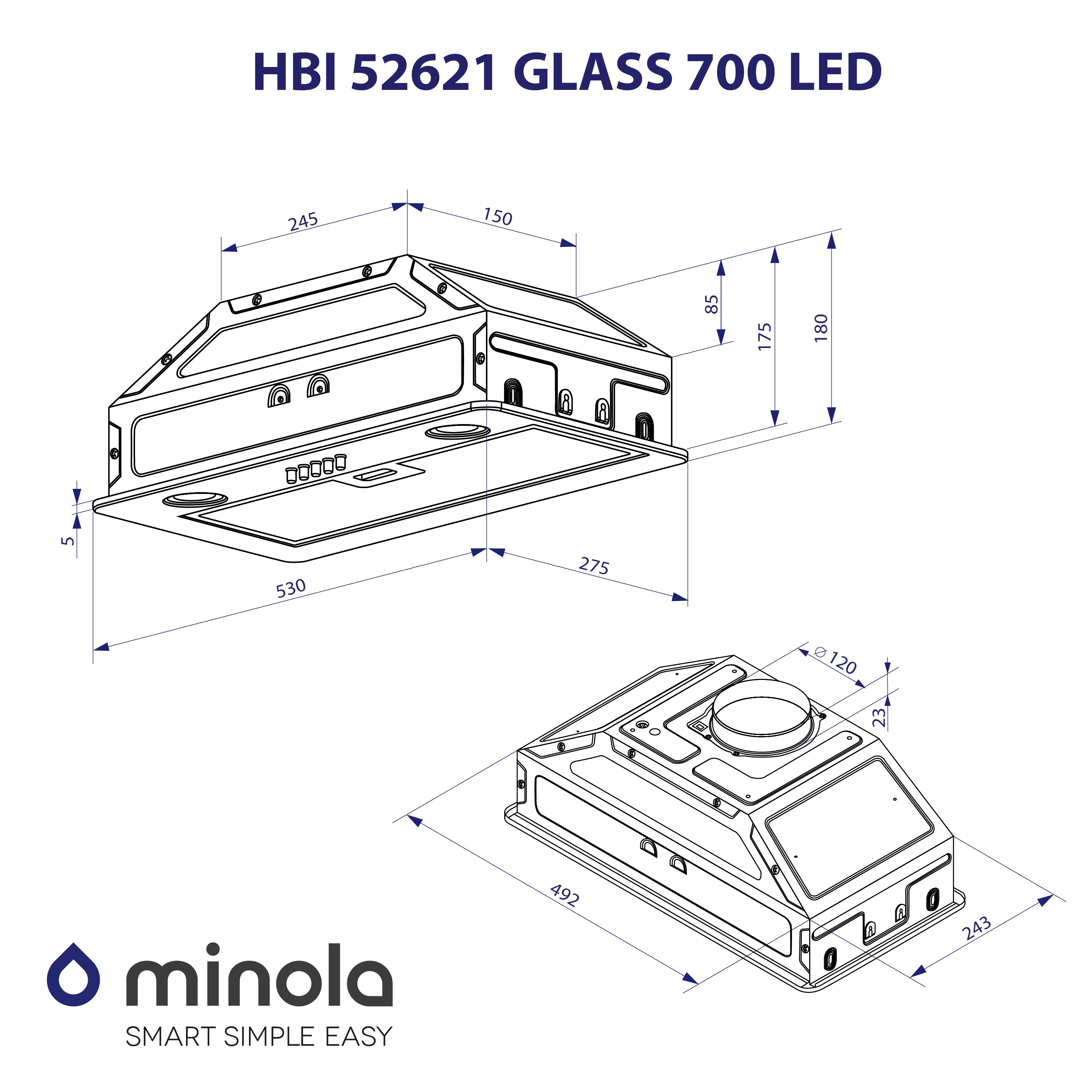 Витяжка повновбудована Minola HBI 52621 WH GLASS 700 LED - зображення 10
