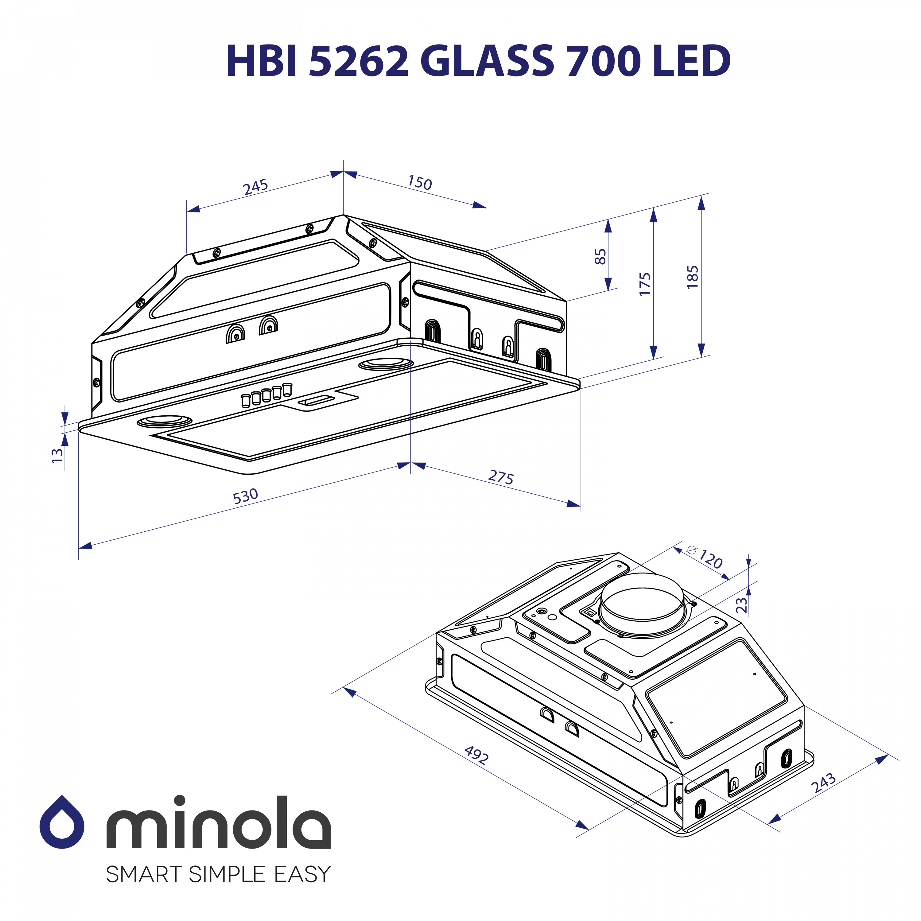 Вытяжка полновстраиваемая Minola HBI 5262 BL GLASS 700 LED - зображення 10
