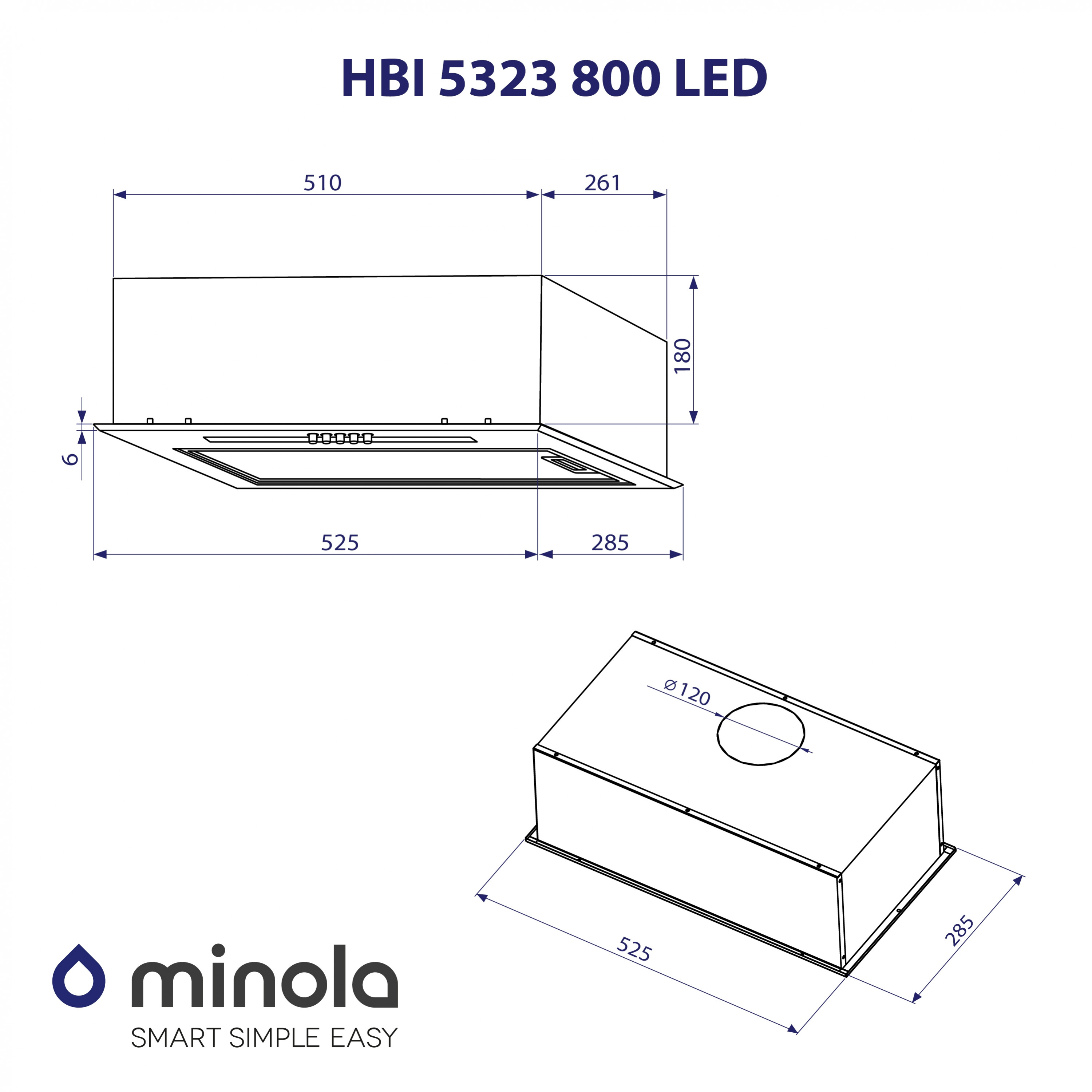 Витяжка повновбудована Minola HBI 5323 BL 800 LED - зображення 10
