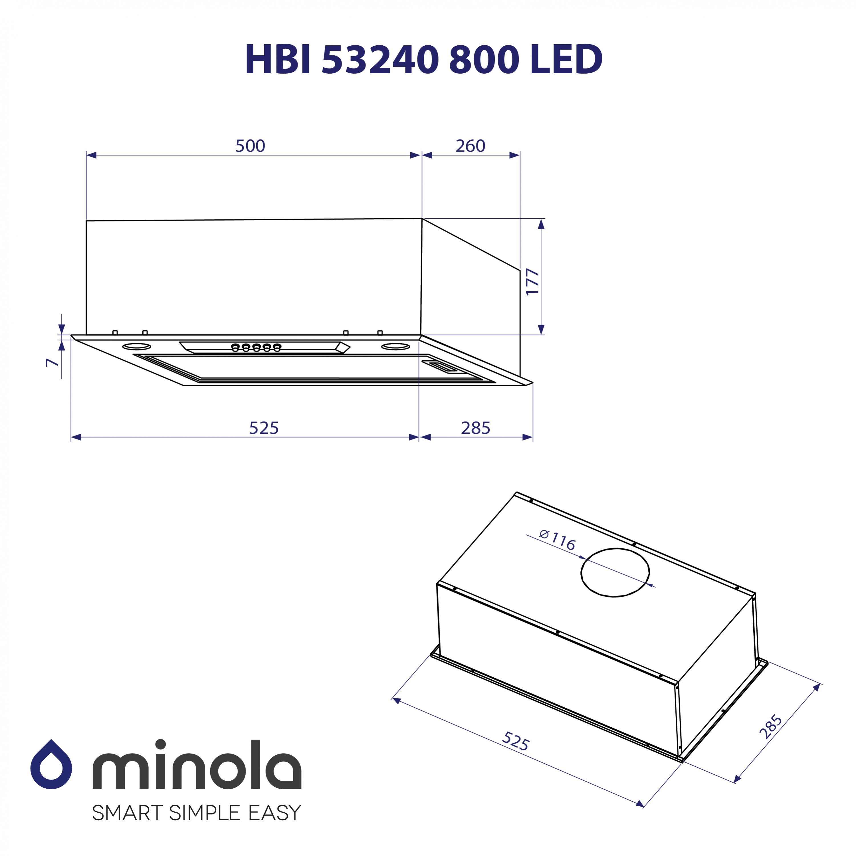 Витяжка повновбудована Minola HBI 53240 BL 800 LED - зображення 10