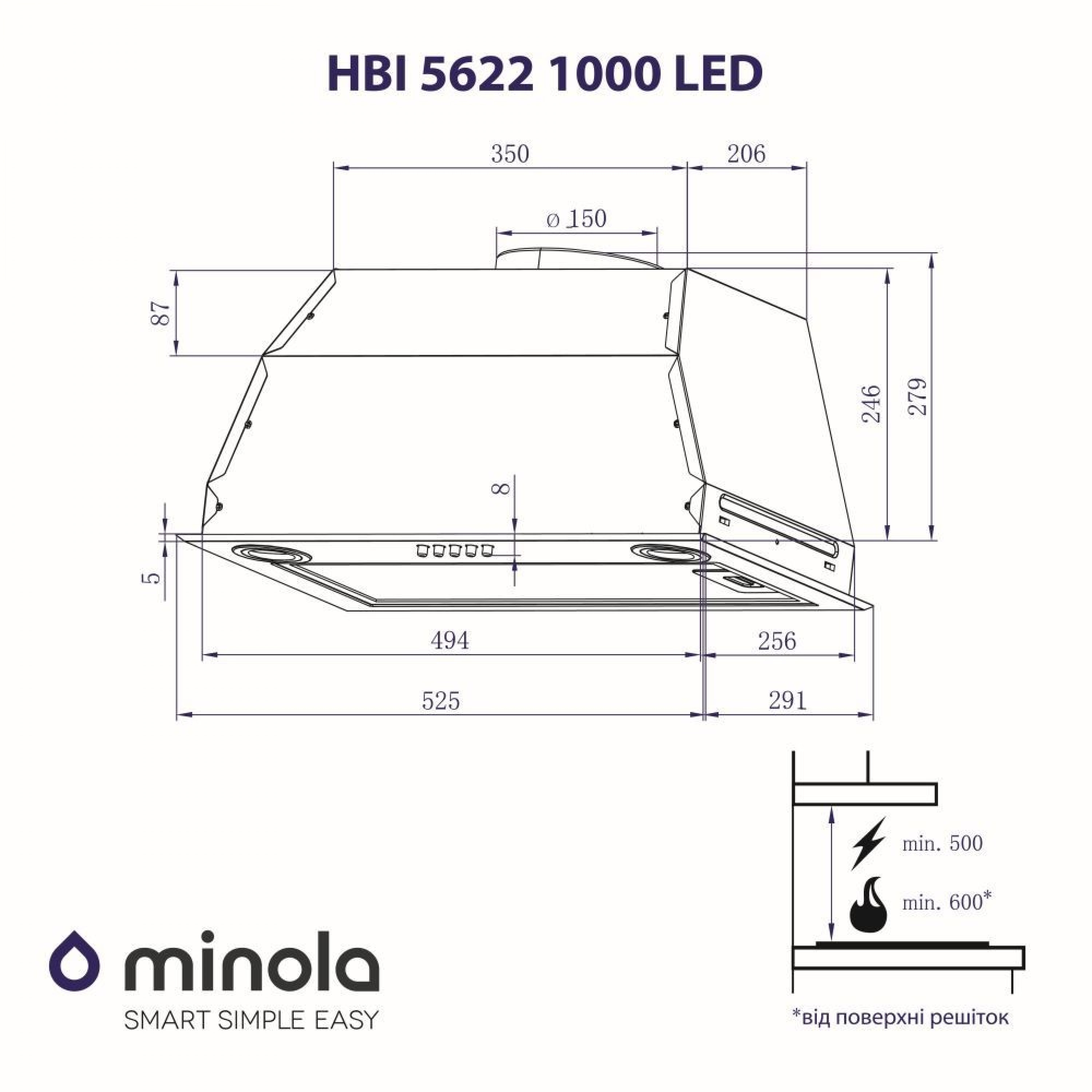 Вытяжка полновстраиваемая Minola HBI 5622 BL 1000 LED - зображення 8
