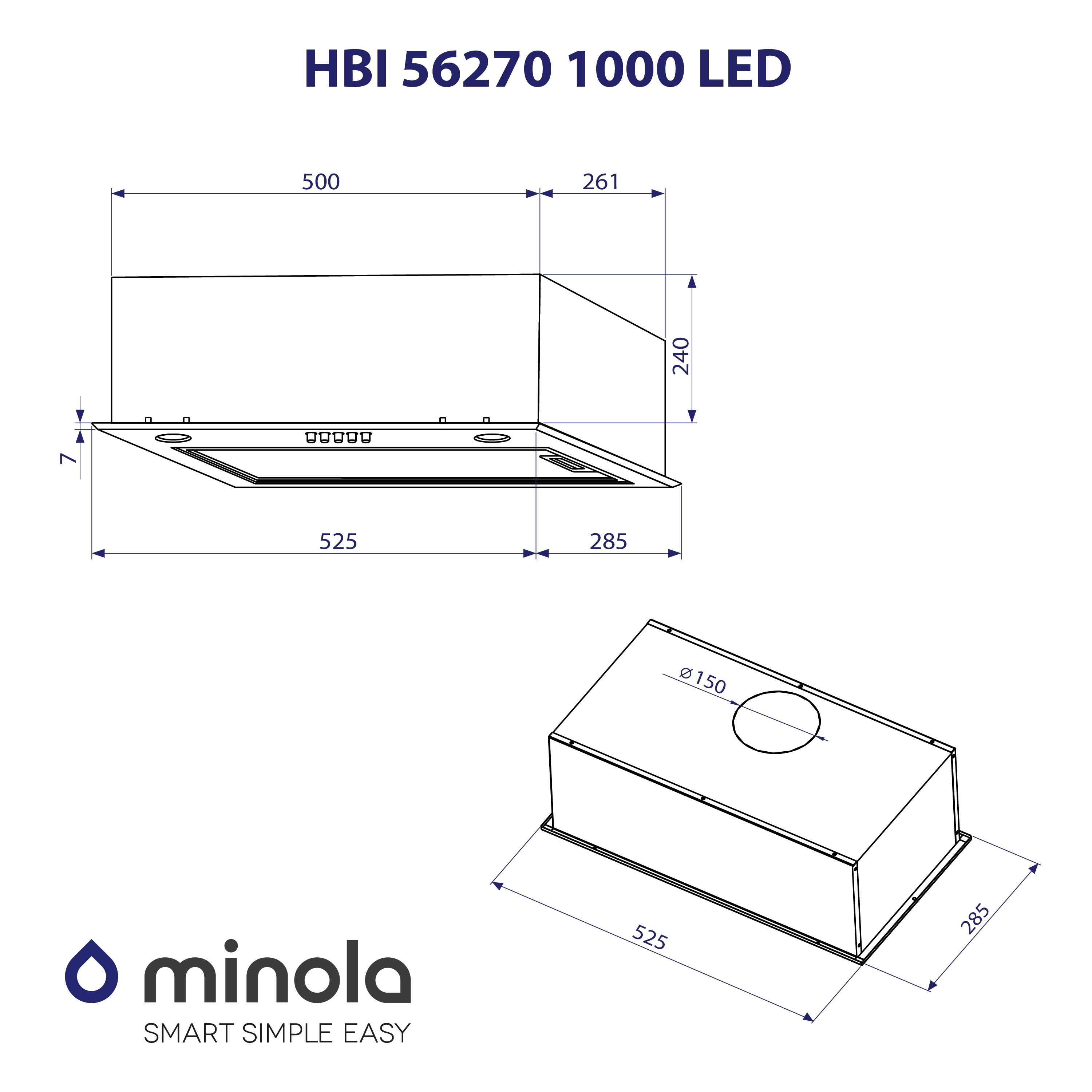 Витяжка повновбудована Minola HBI 56270 BL 1000 LED - зображення 10