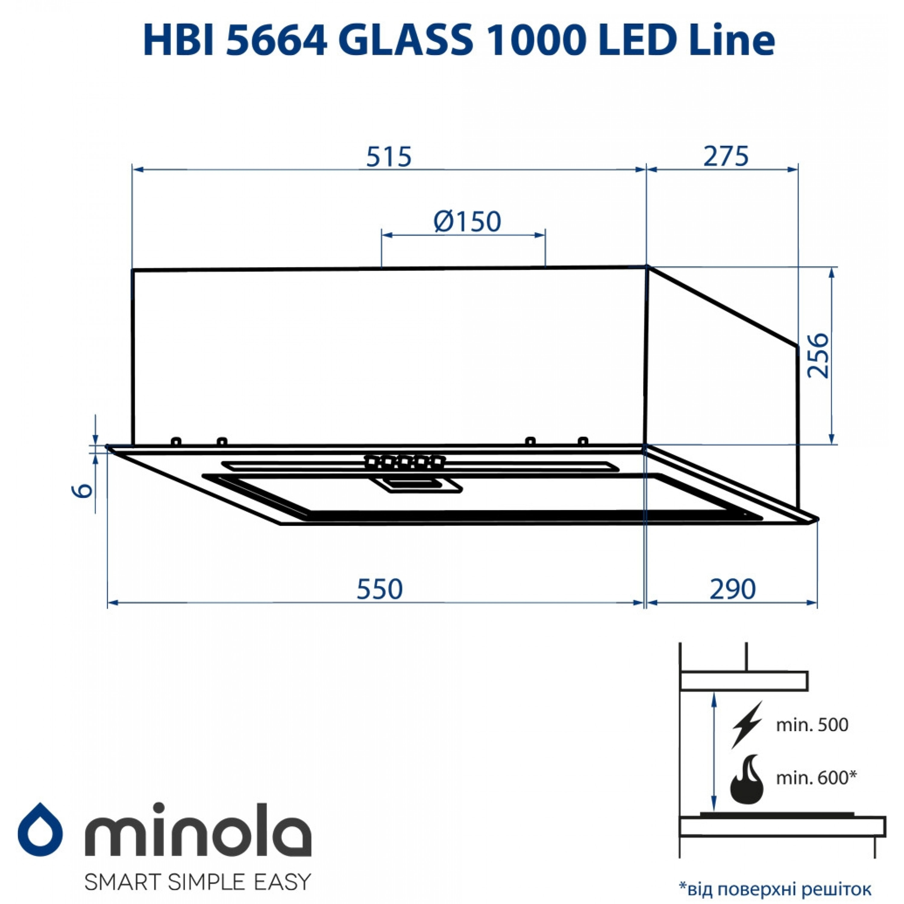 Витяжка повновбудована Minola HBI 5664 BL GLASS 1000 LED Line - зображення 10