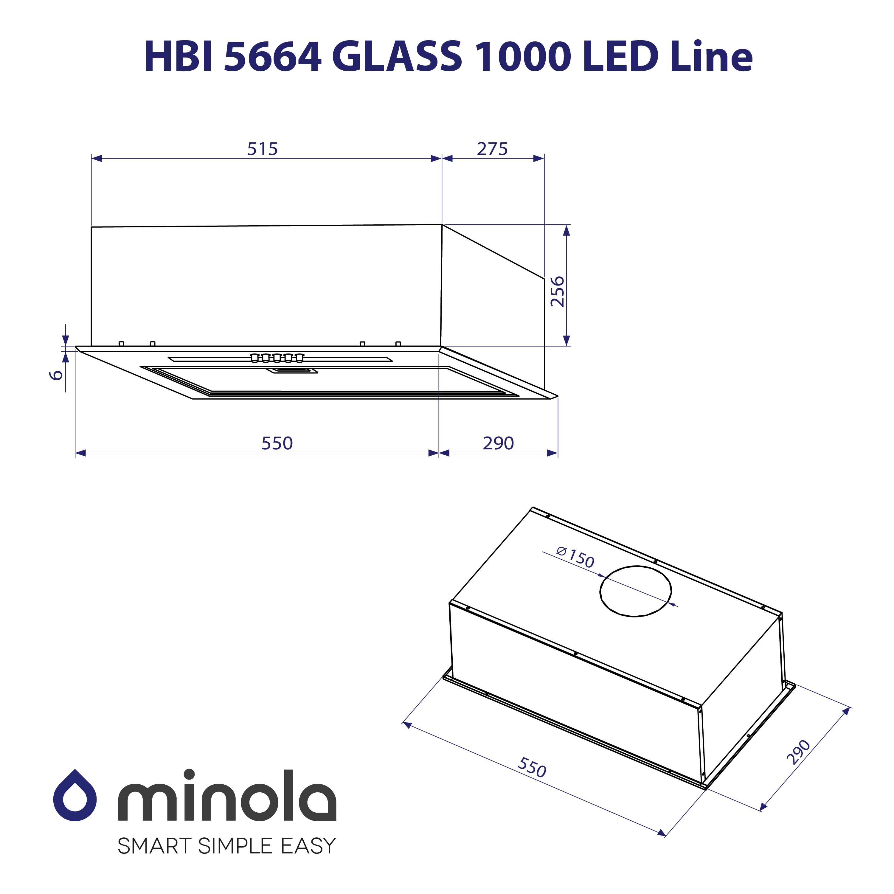 Витяжка повновбудована Minola HBI 5664 WH GLASS 1000 LED Line - зображення 10