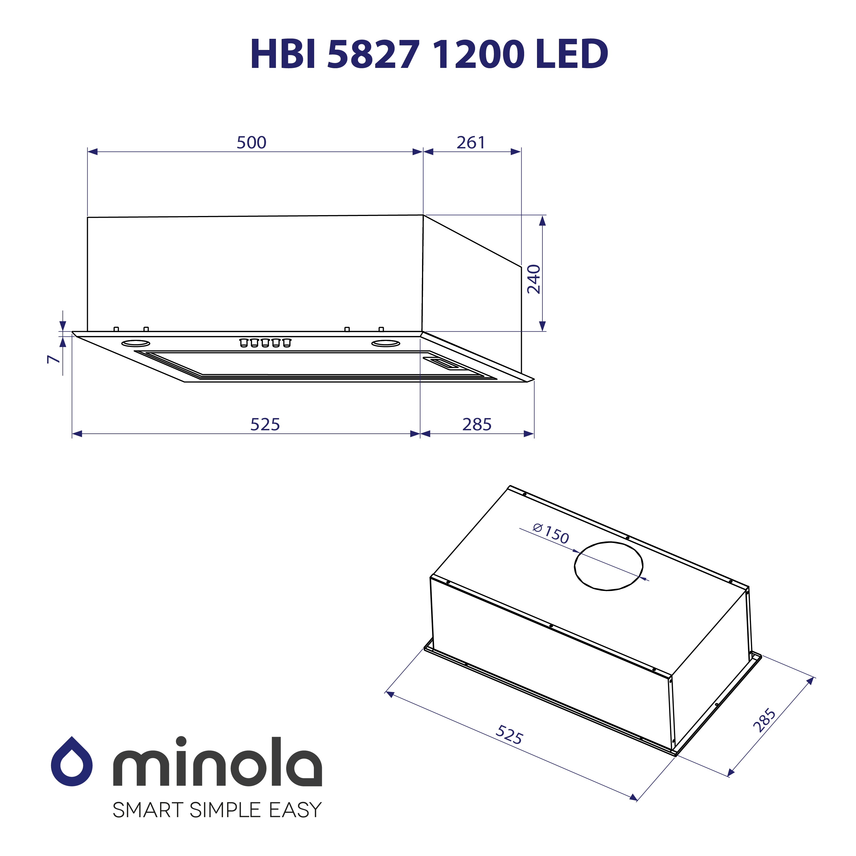 Витяжка повновбудована Minola HBI 5827 I 1200 LED - зображення 10