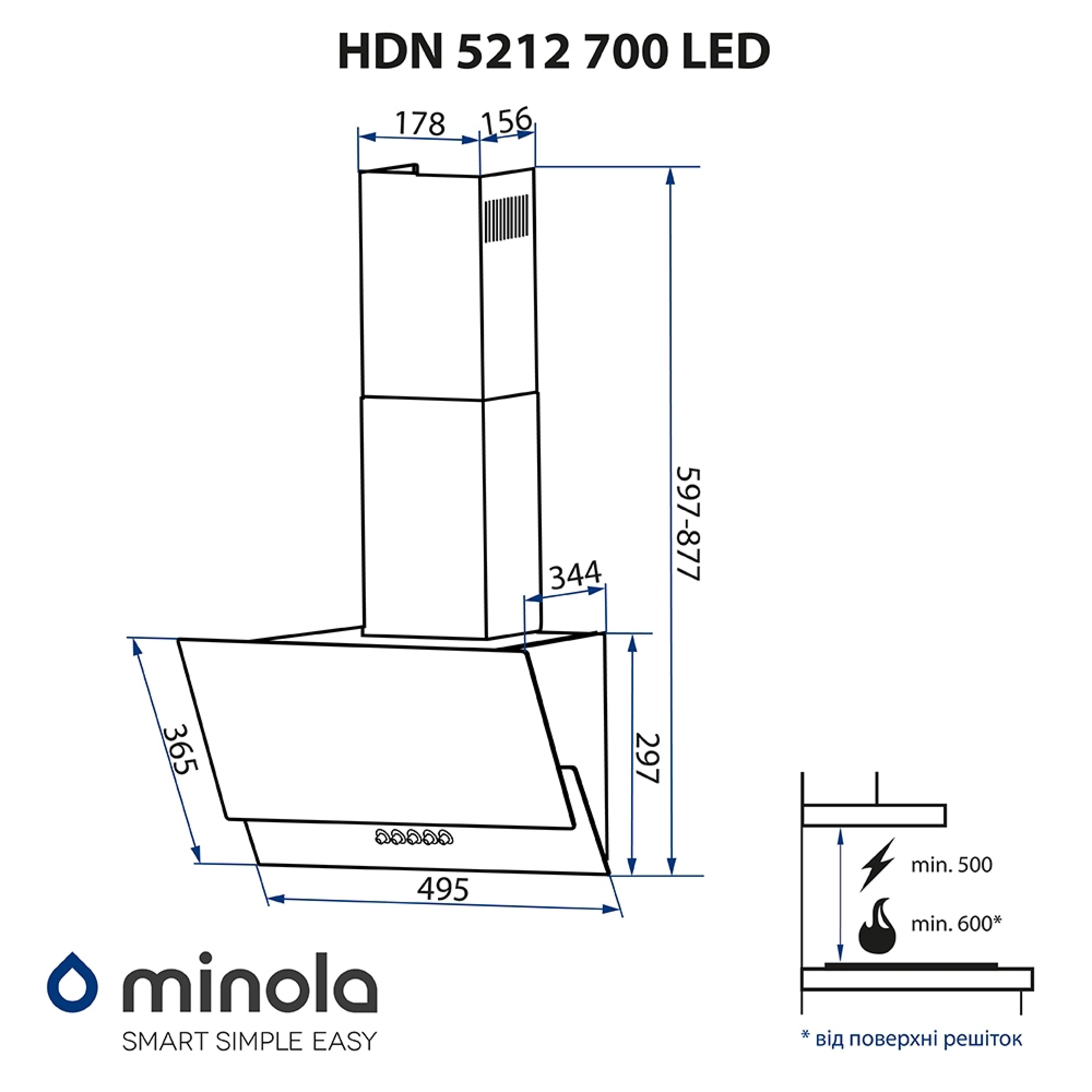 Вытяжка декоративная наклонная Minola HDN 5212 BL 700 LED - зображення 13