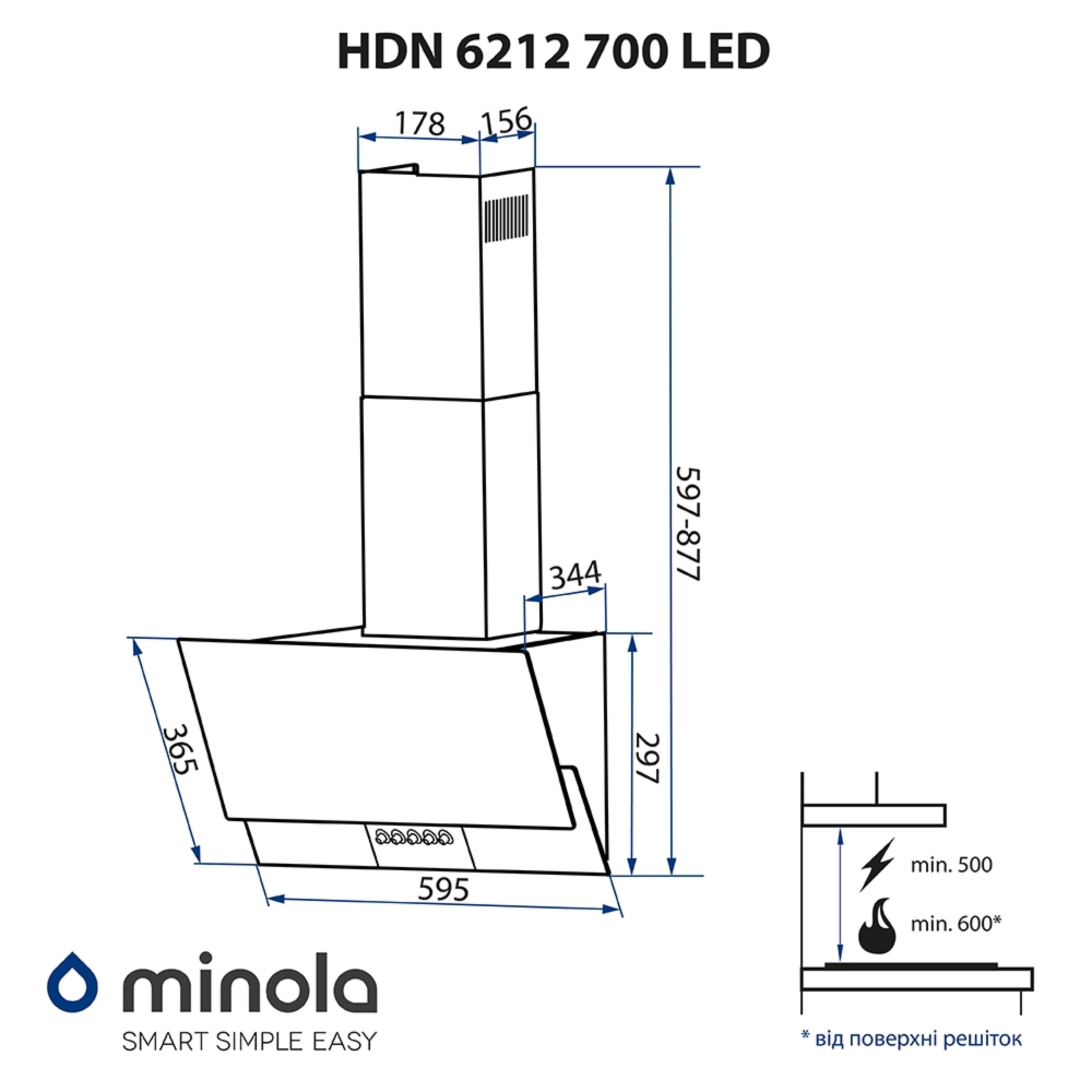 Витяжка декоративна похила Minola HDN 6212 BL/I 700 LED - зображення 13