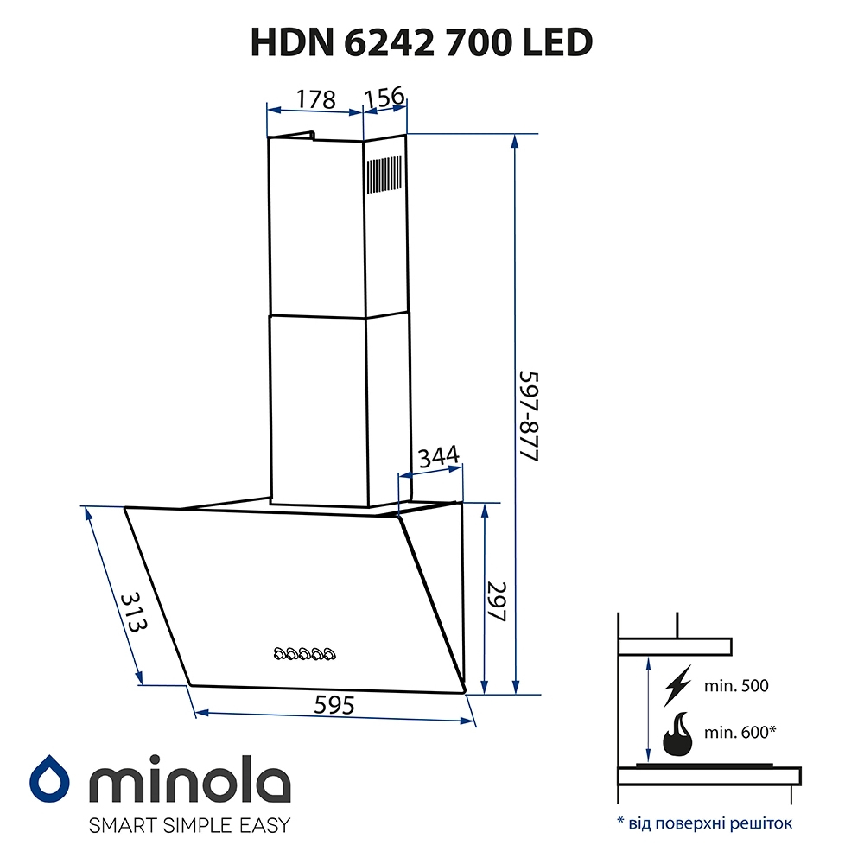 Витяжка декоративна похила Minola HDN 6242 WH 700 LED - зображення 13