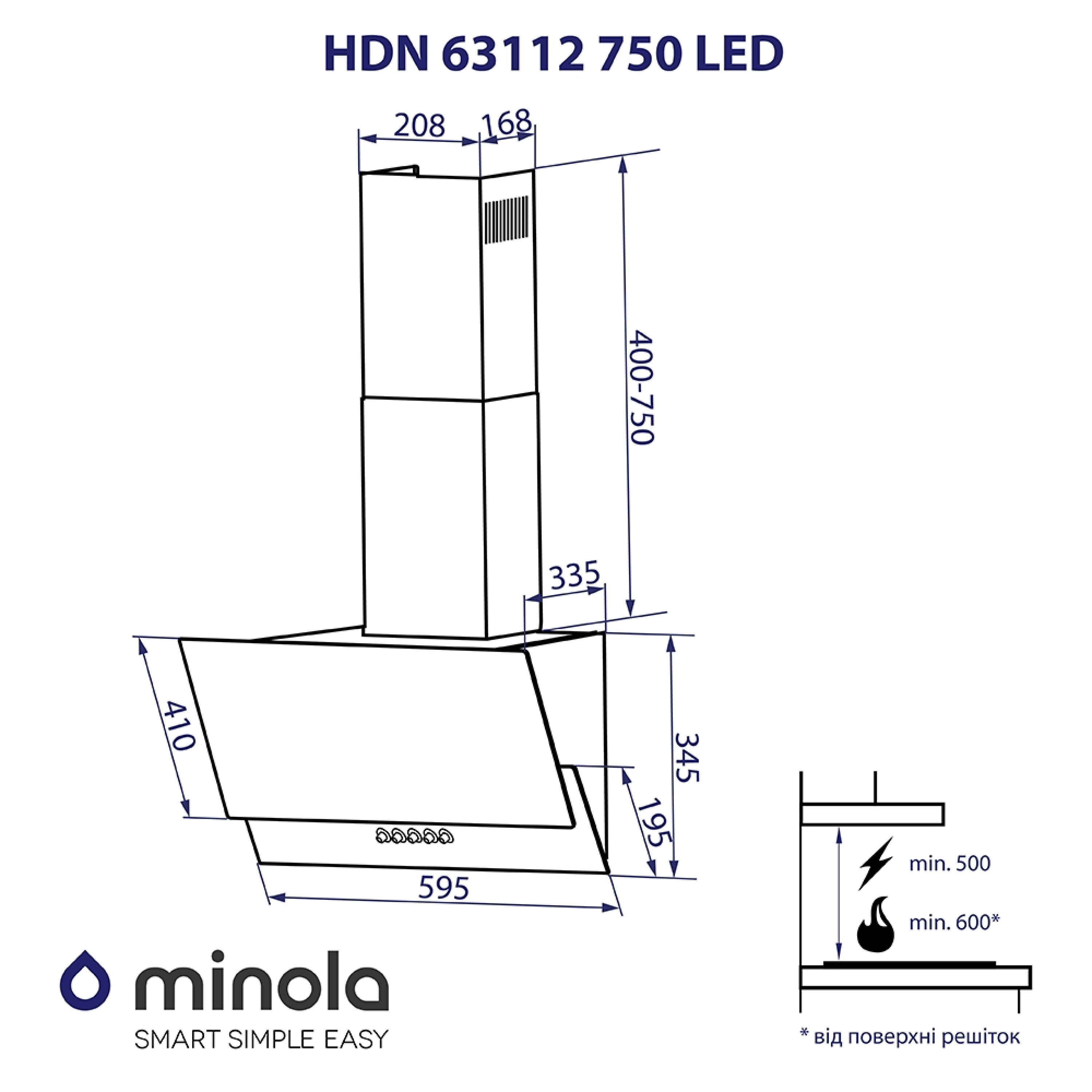 Витяжка декоративна похила Minola HDN 63112 BL 750 LED - зображення 12