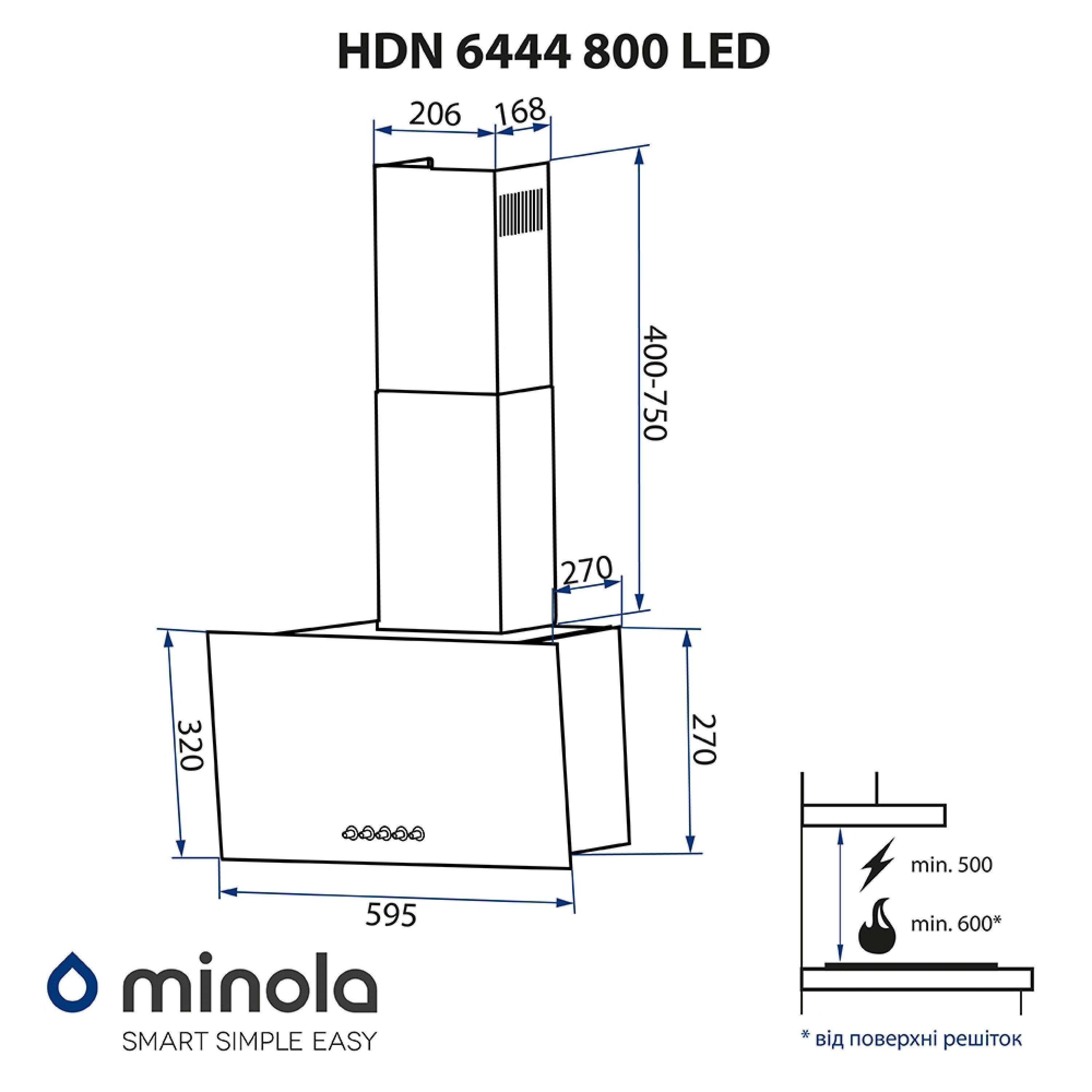 Витяжка декоративна похила Minola HDN 6444 BL 800 LED - зображення 13