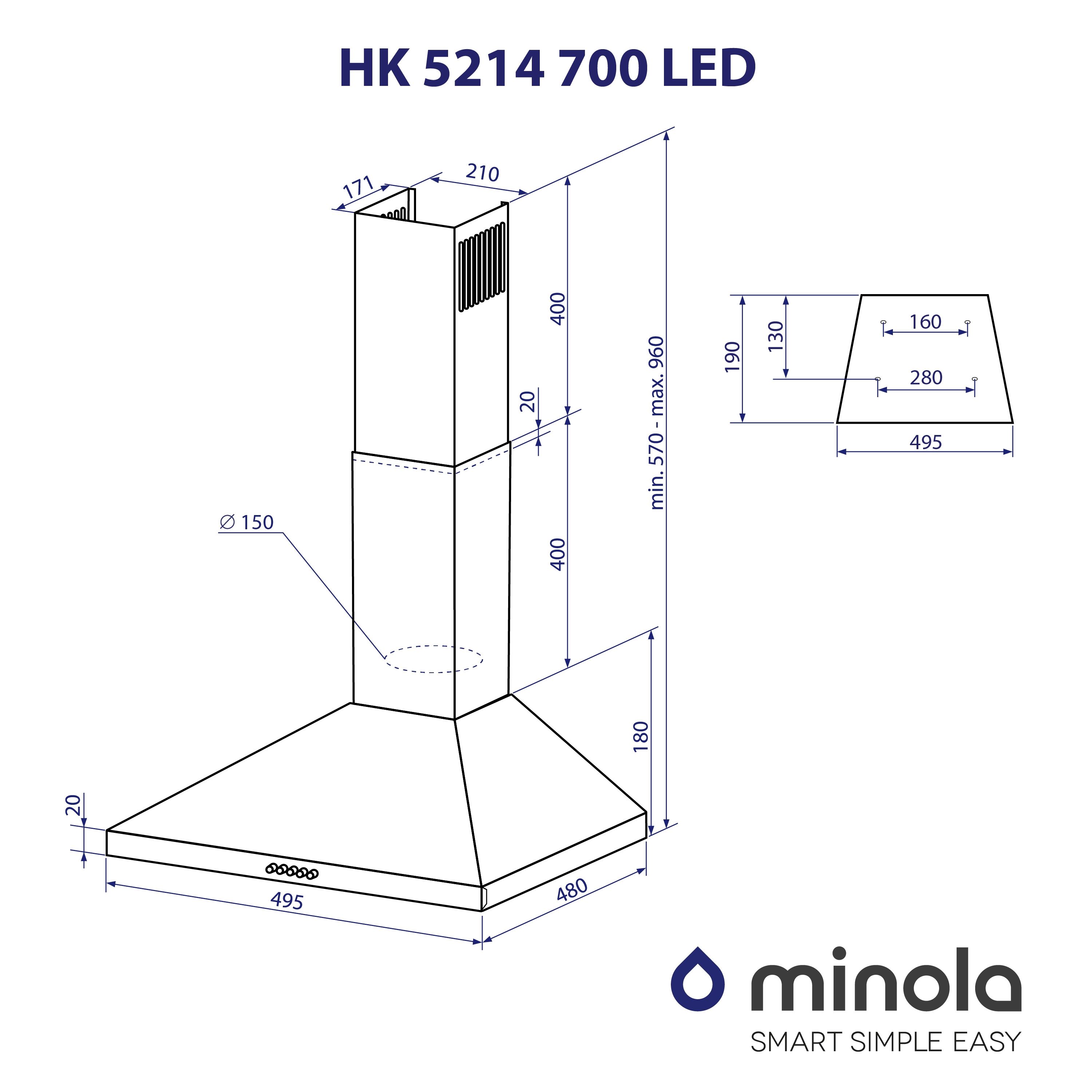 Витяжка купольна Minola HK 5214 I 700 LED - зображення 11