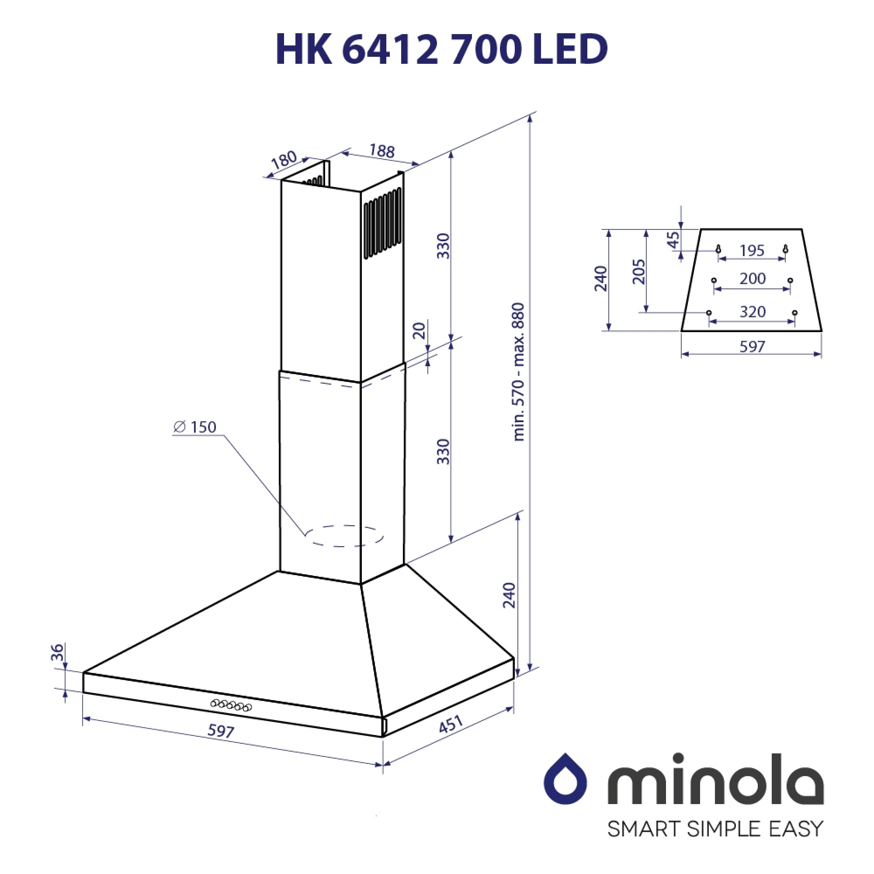 Витяжка купольна Minola HK 6412 I 850 LED - зображення 11