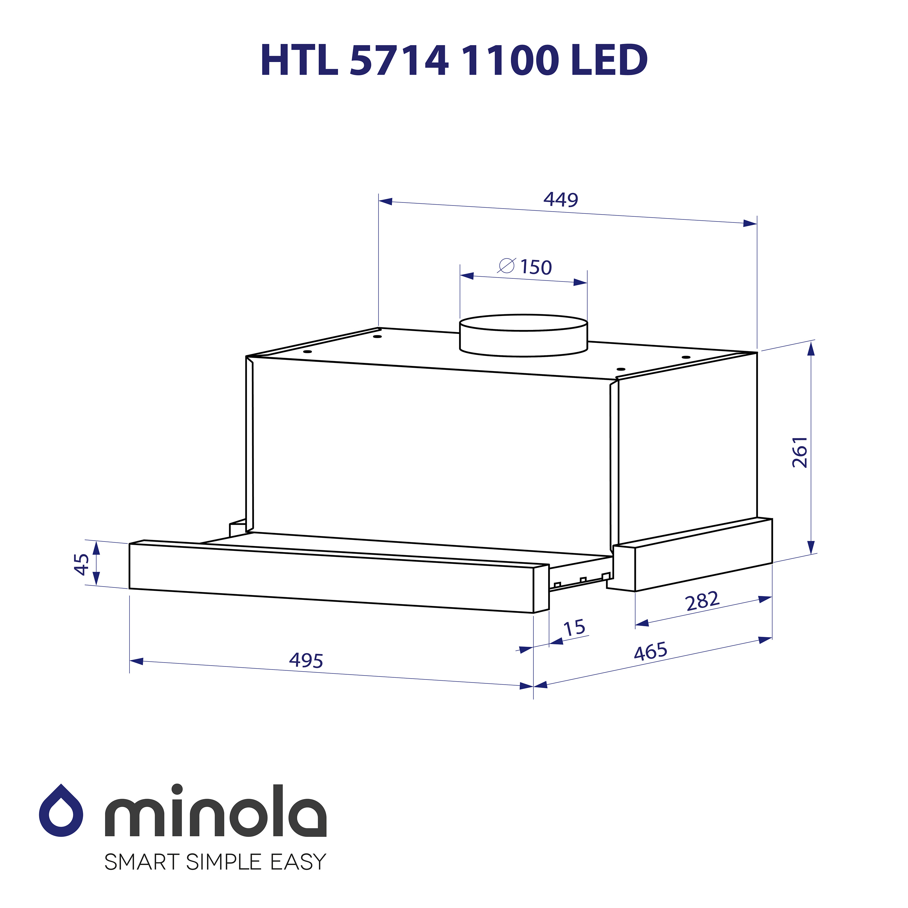 Вытяжка телескопическая Minola HTL 5714 BL 1100 LED - зображення 12