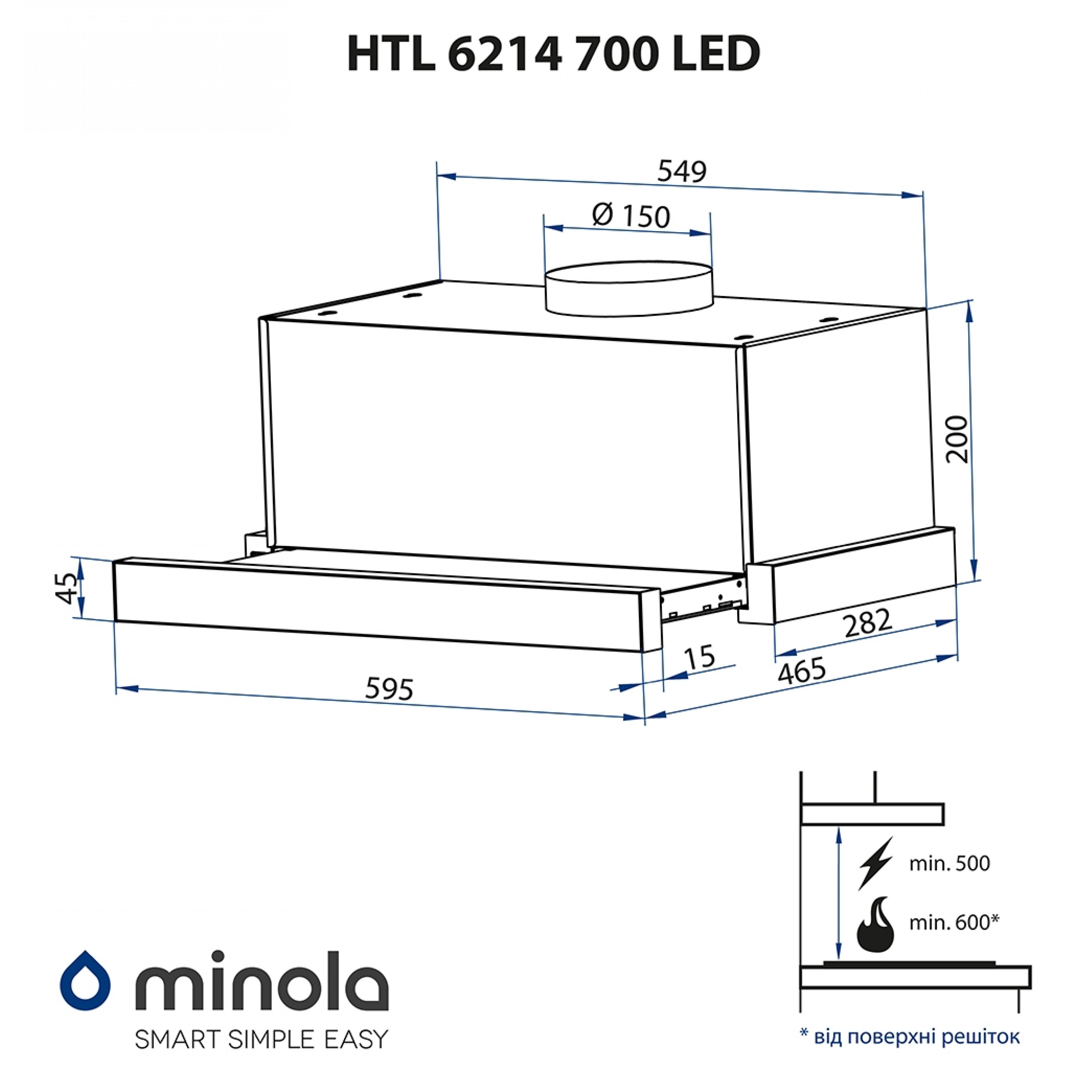 Витяжка телескопічна Minola HTL 6214 BL 700 LED - зображення 16
