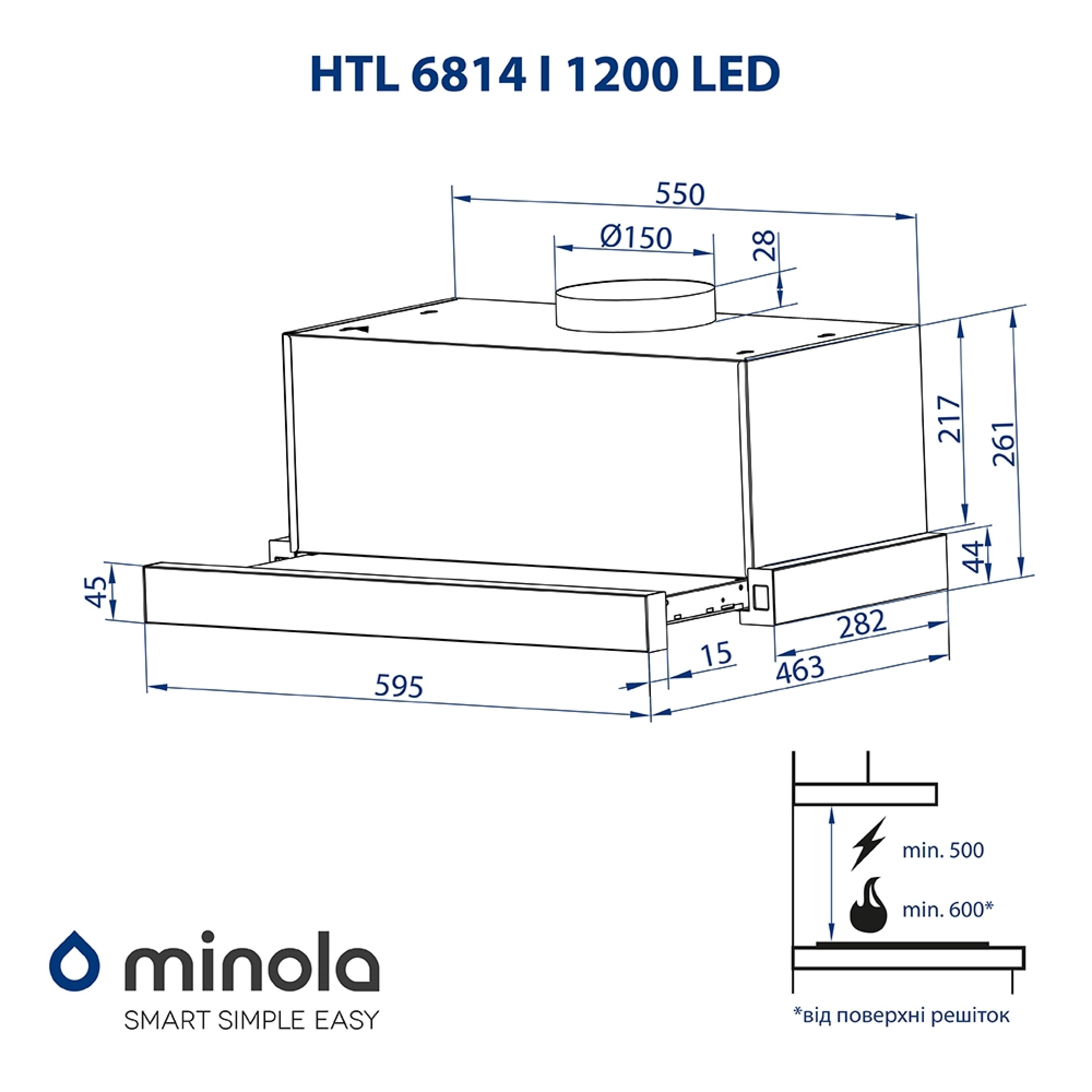 Вытяжка телескопическая Minola HTL 6814 I 1200 LED - зображення 15