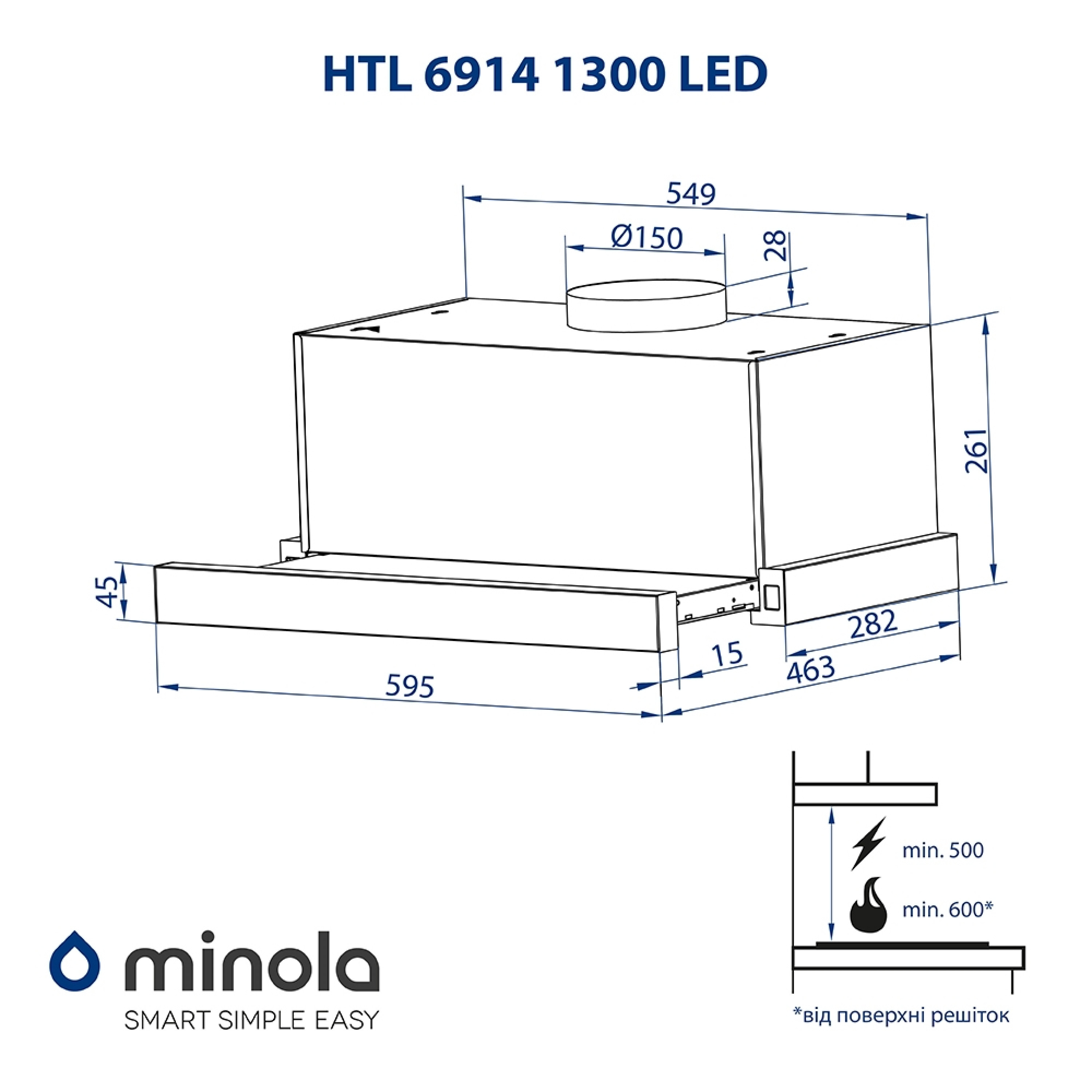 Витяжка телескопічна Minola HTL 6914 WH 1300 LED - зображення 13