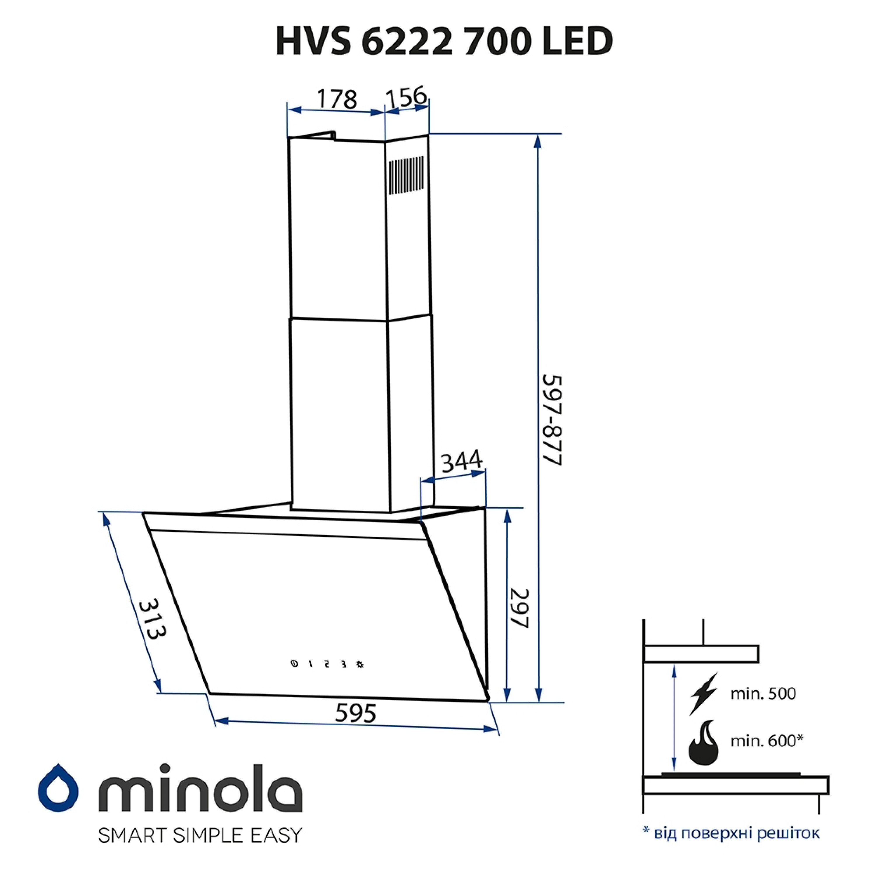 Витяжка декоративна похила Minola HVS 6222 BL/INOX 700 LED - зображення 14