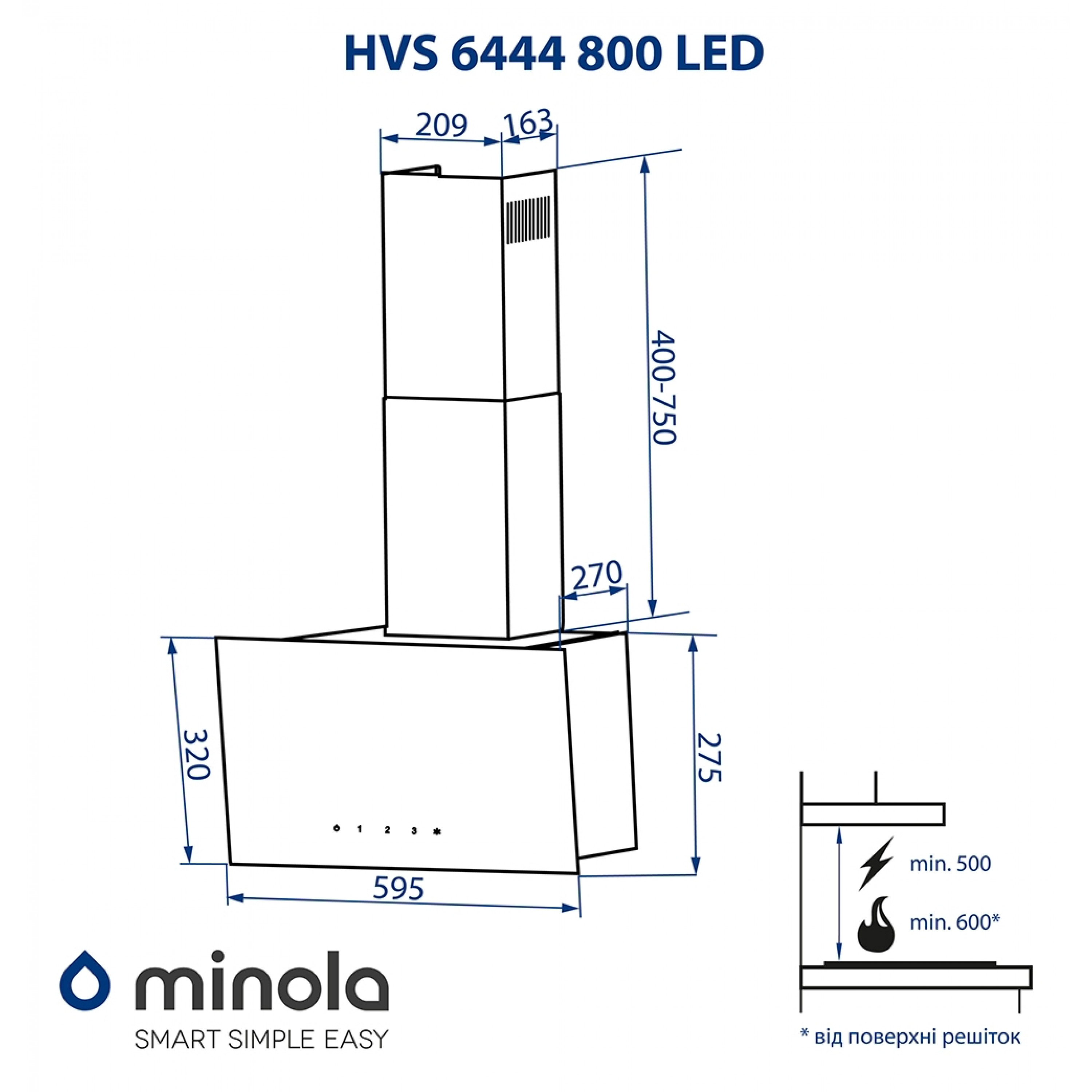 Витяжка декоративна похила Minola HVS 6444 BL 800 LED - зображення 14
