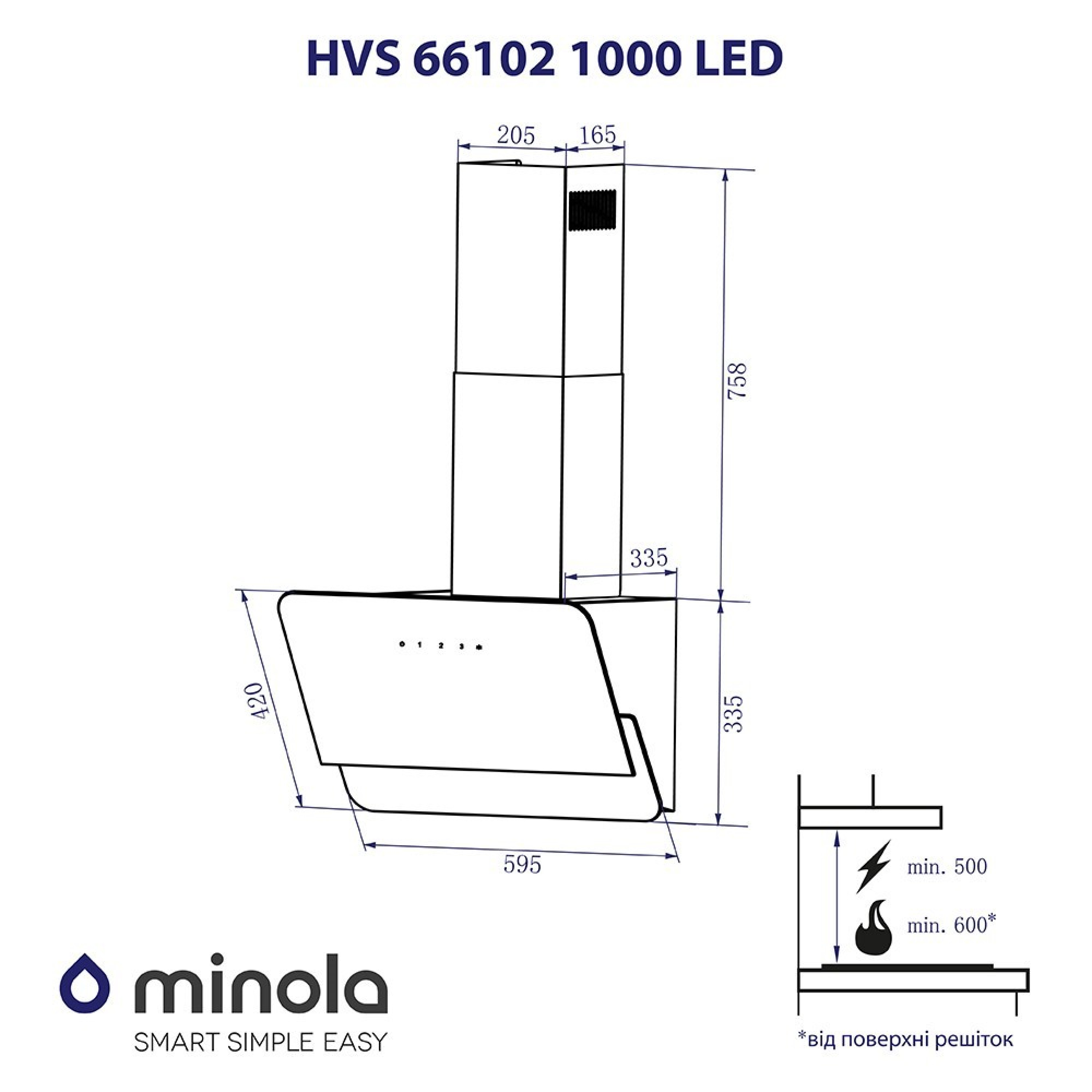 Вытяжка декоративная наклонная Minola HVS 66102 BL 1000 LED - зображення 9