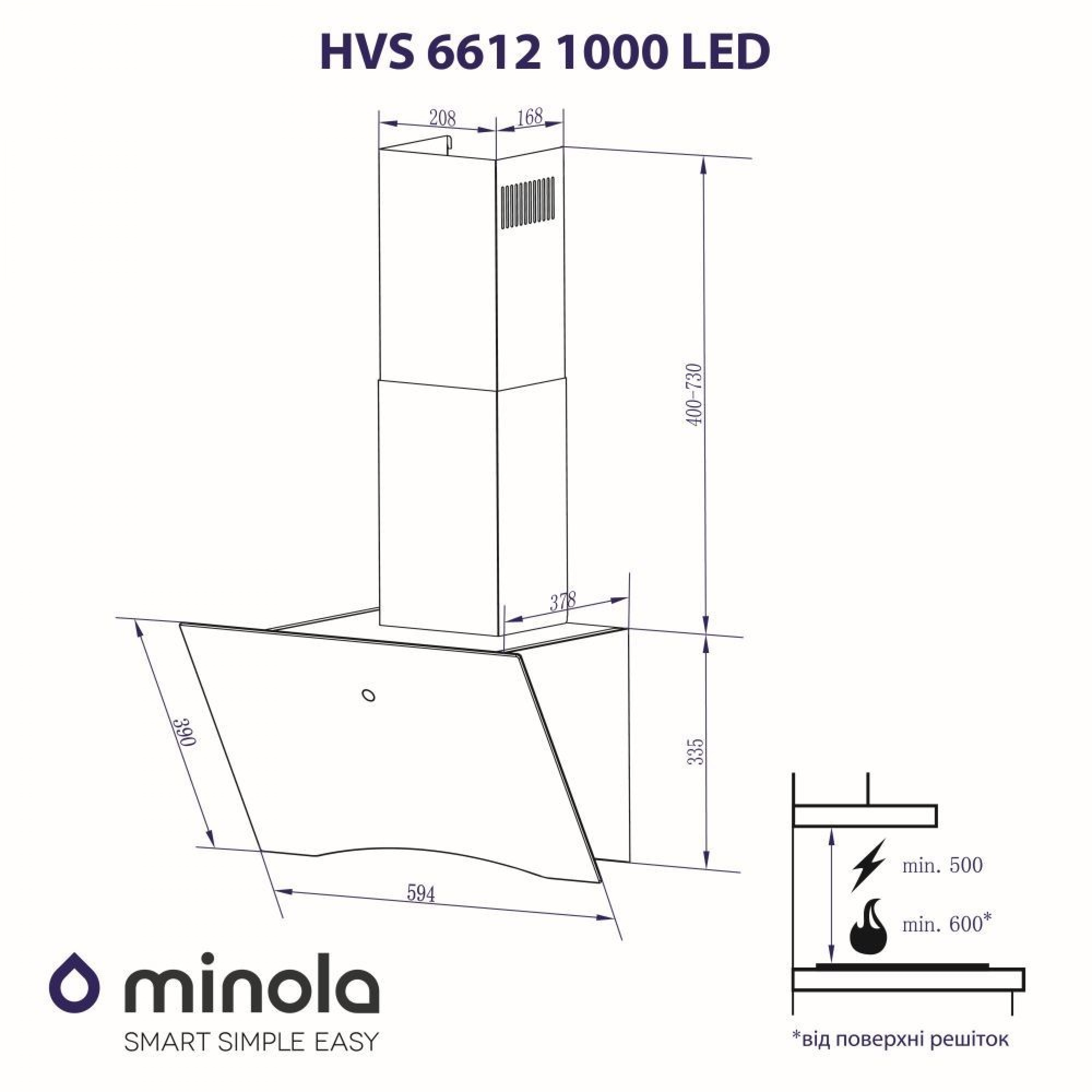 Вытяжка декоративная наклонная Minola HVS 6612 BL 1000 LED - зображення 12
