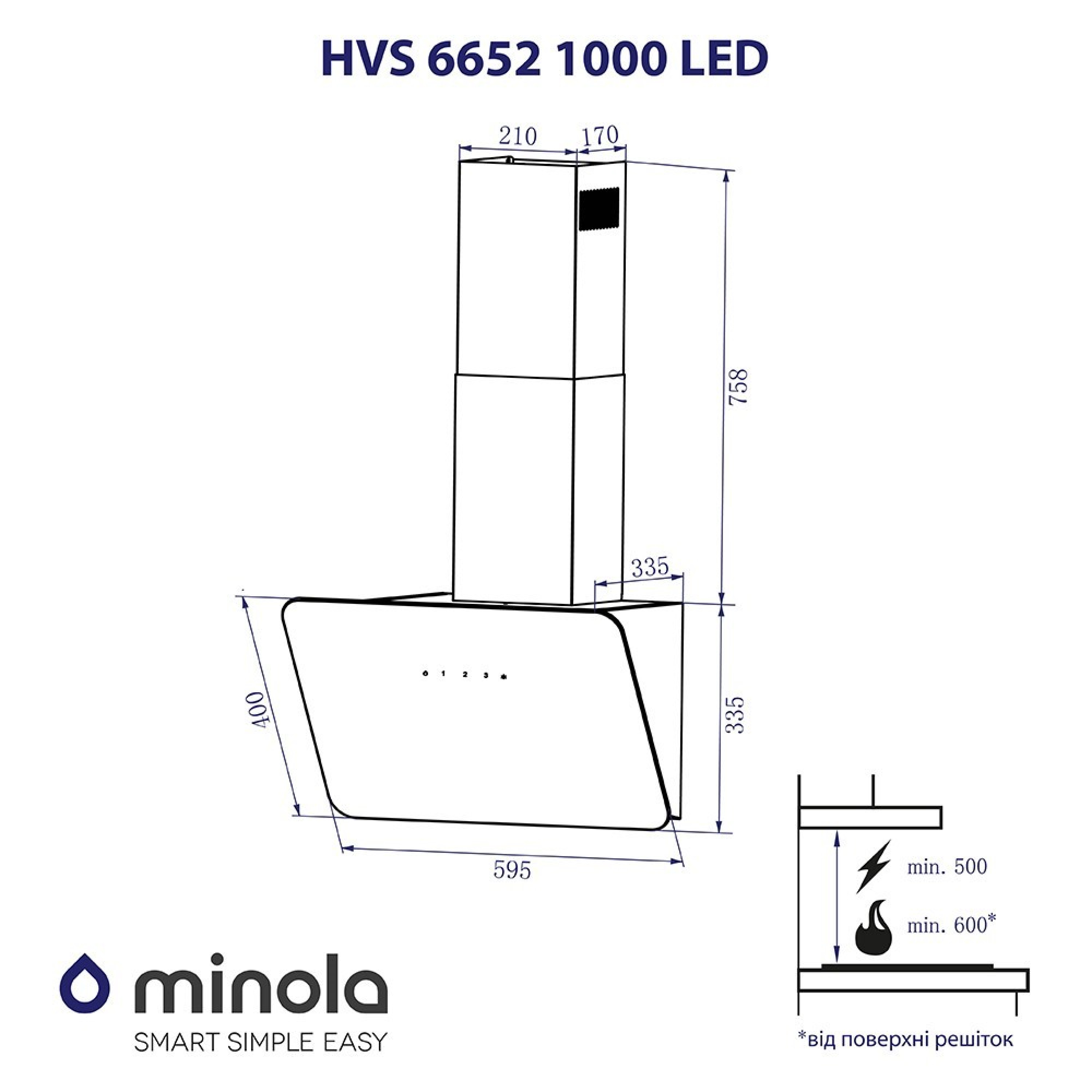 Вытяжка декоративная наклонная Minola HVS 6652 BL 1000 LED - зображення 9