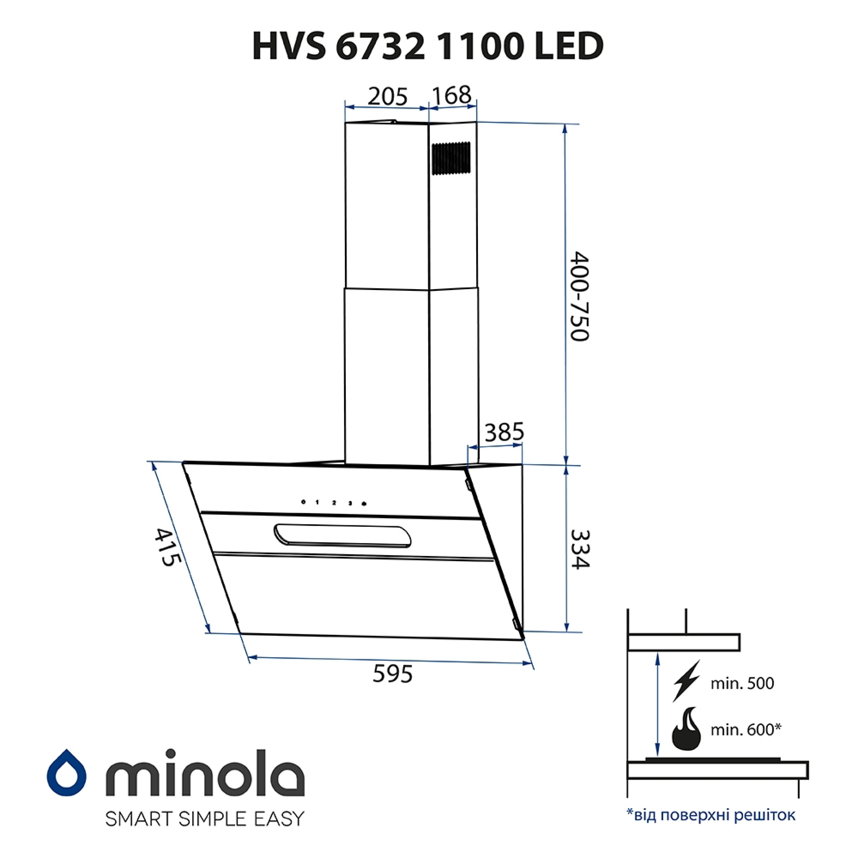 Витяжка декоративна похила Minola HVS 6732 BL 1100 LED - зображення 13