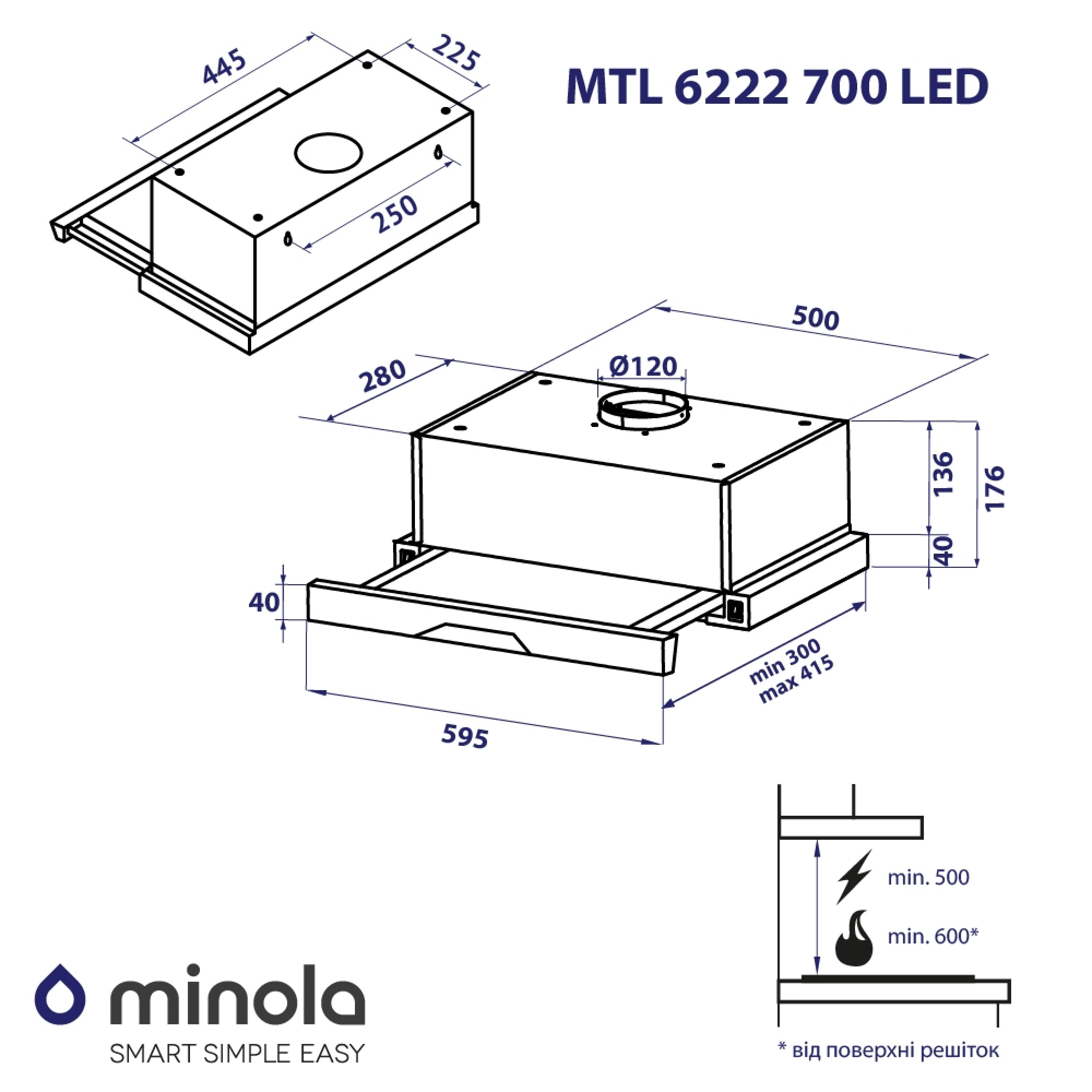 Витяжка телескопічна Minola MTL 6222 BL 700 LED - зображення 13