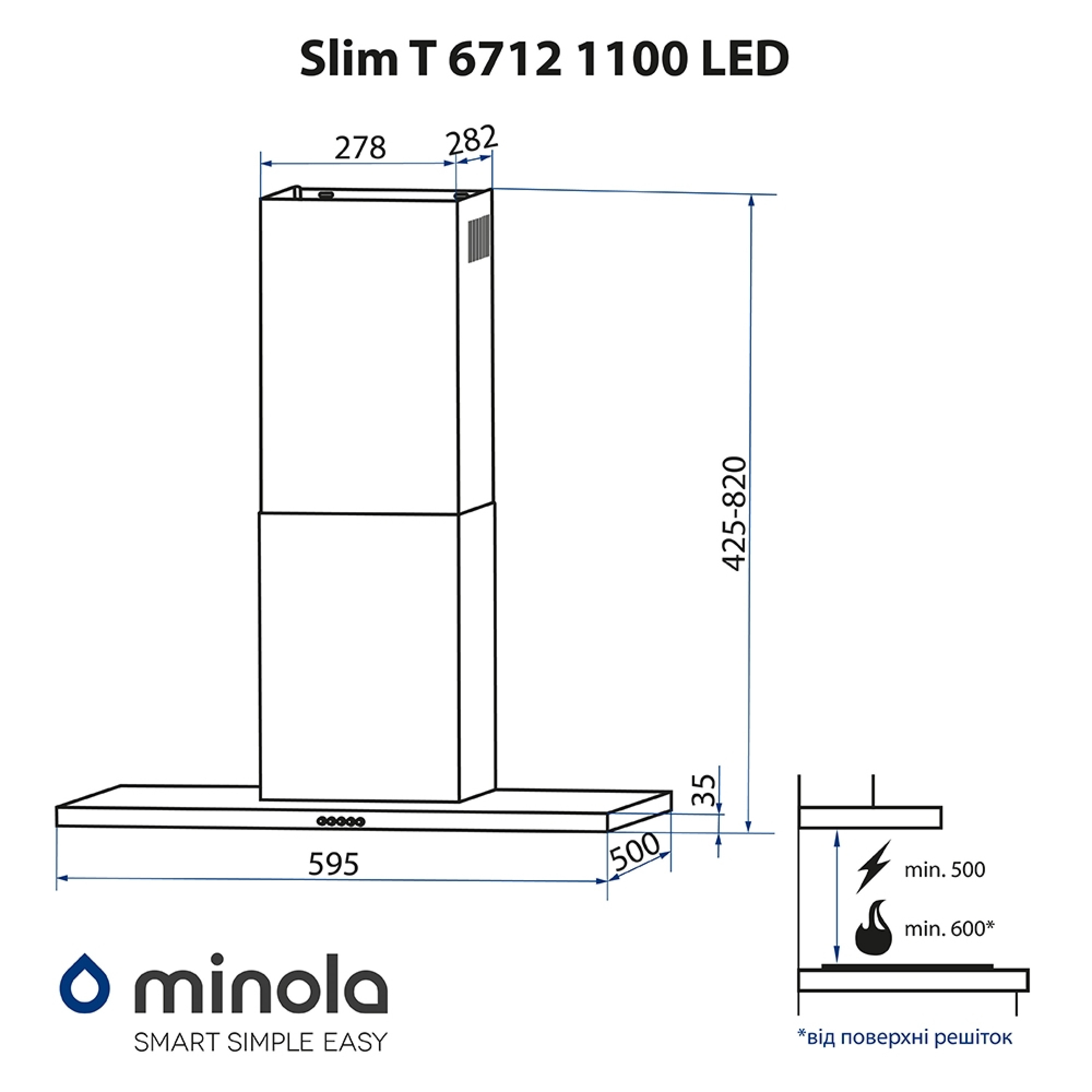 Вытяжка декоративная Т-образная Minola Slim T 6712 BL 1100 LED - зображення 14