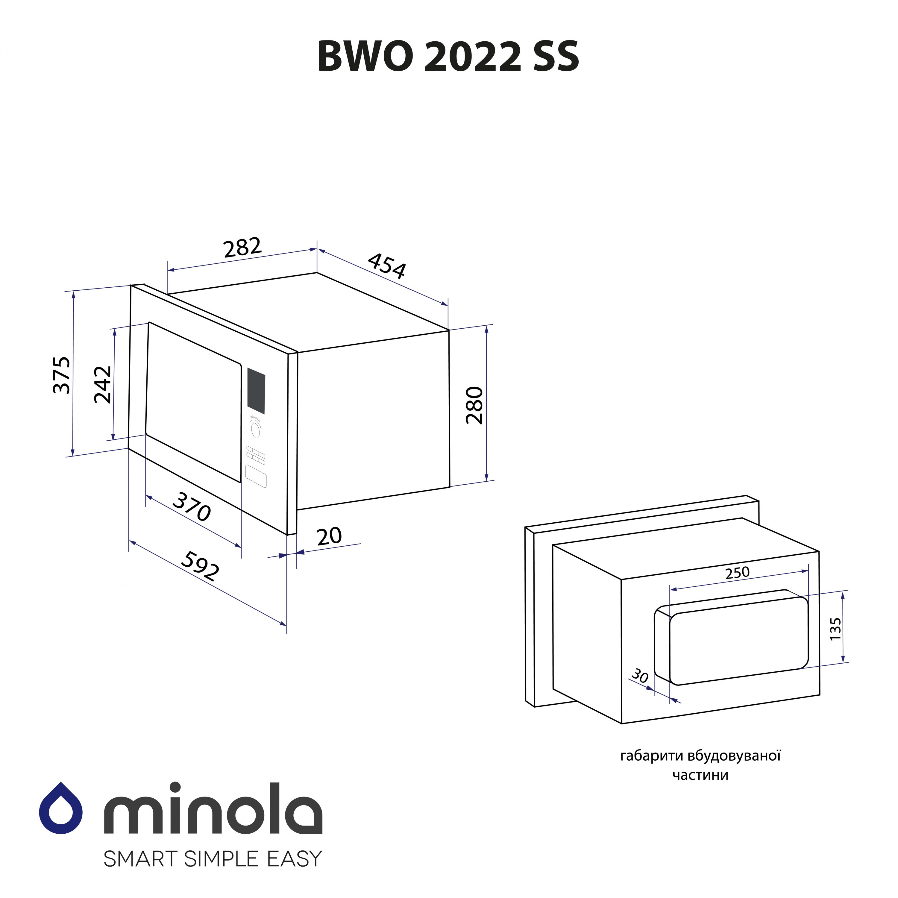 Вбудована мікрохвильова піч Minola BWO 2022 SS - зображення 16