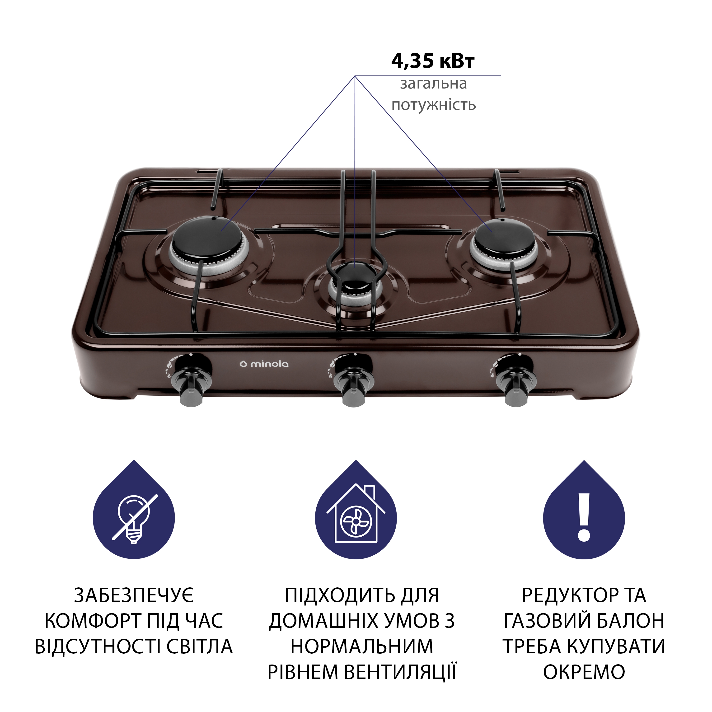 Настільна газова плита Minola TGH 300 BR - зображення 4