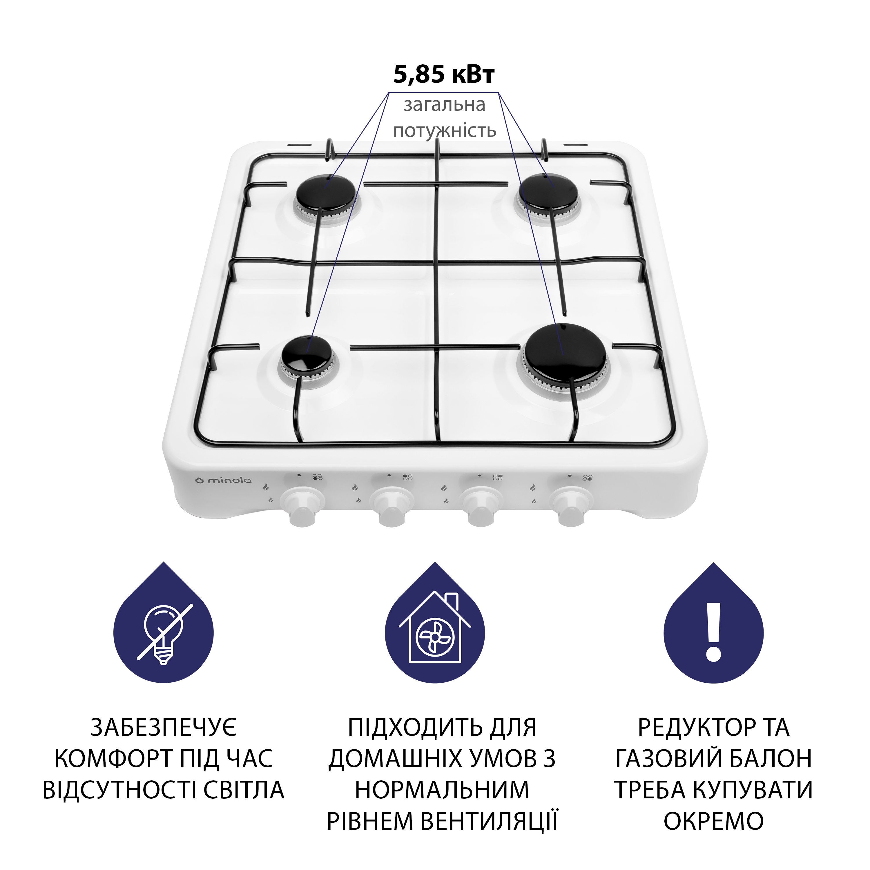 Настольная газовая плита Minola TGH 400 WH - зображення 4