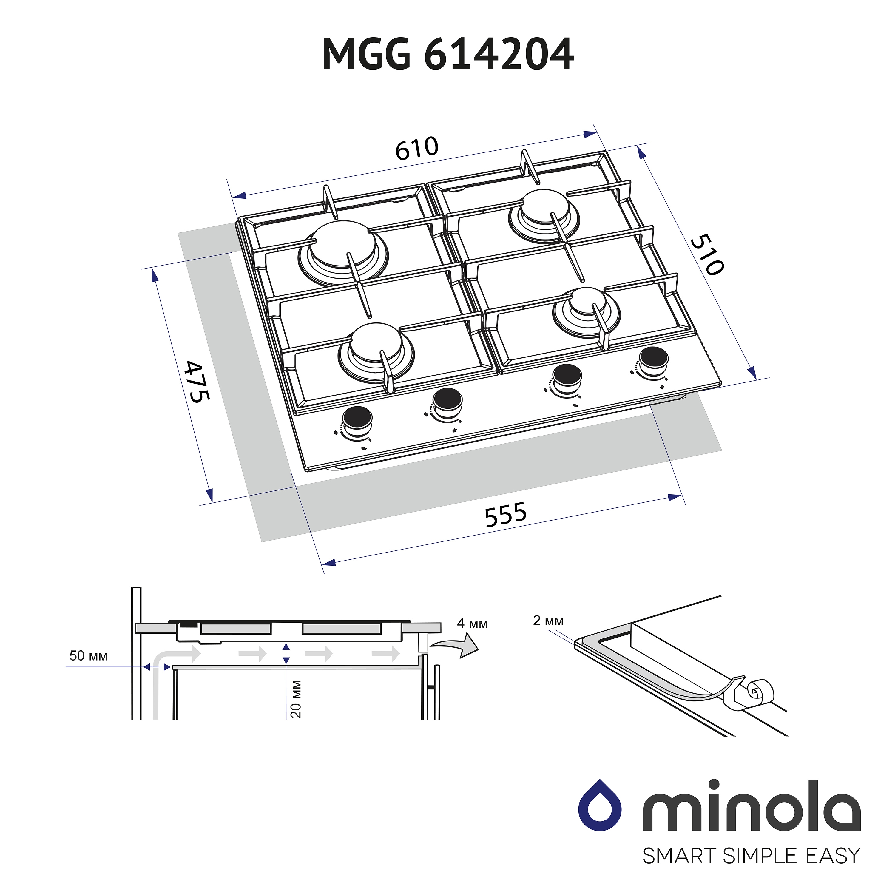 Поверхность газовая на стекле Minola MGG 614204 IV - зображення 9