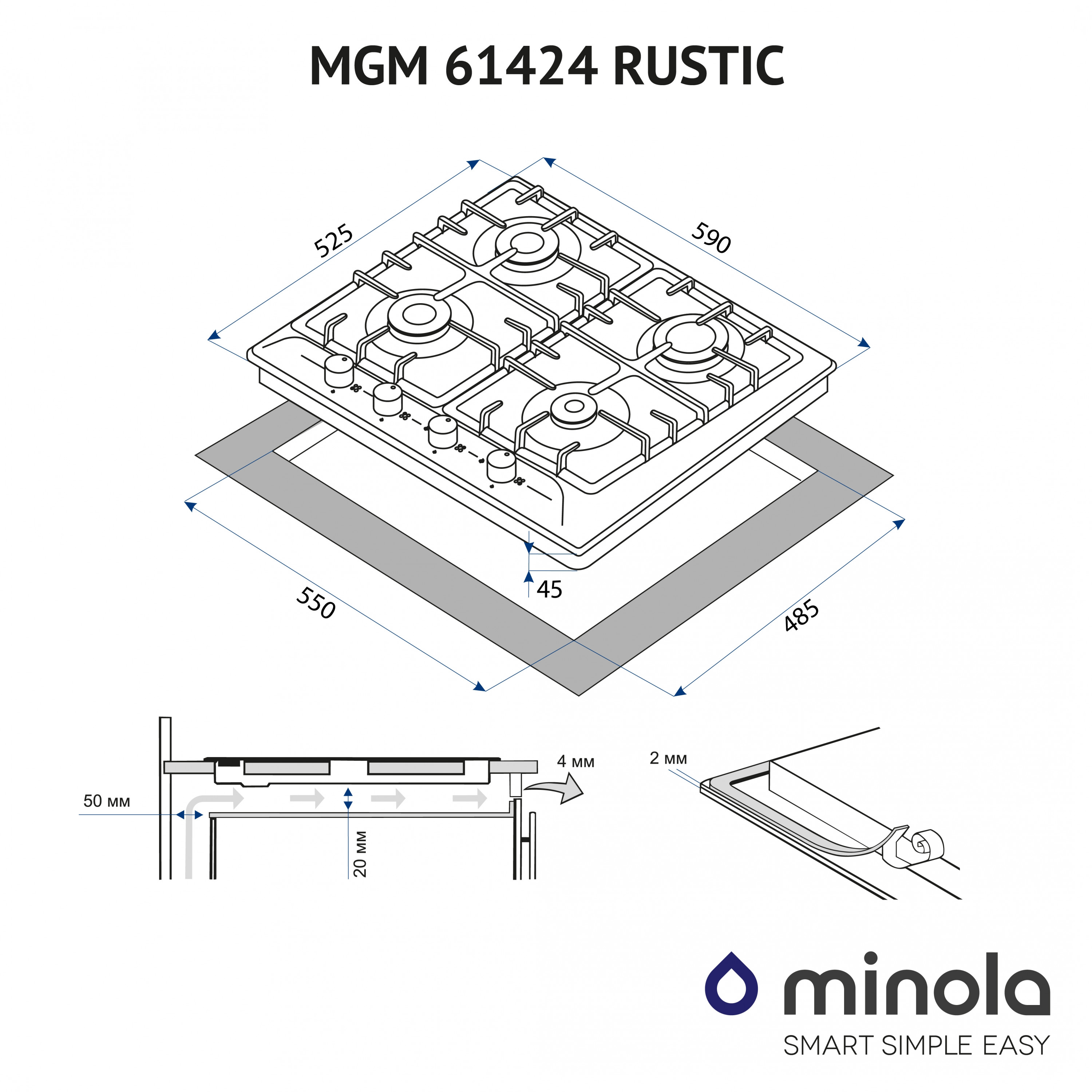 Поверхность газовая на металле Minola MGM 61424 IV RUSTIC - зображення 5