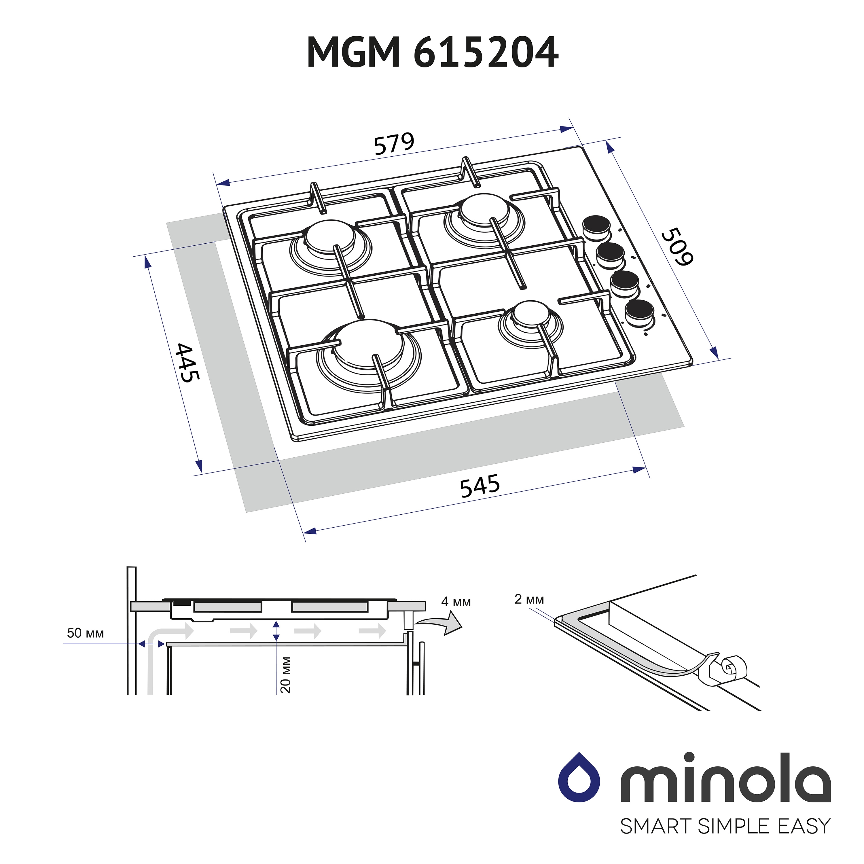 Поверхность газовая на металле Minola MGM 615204 BL - зображення 10